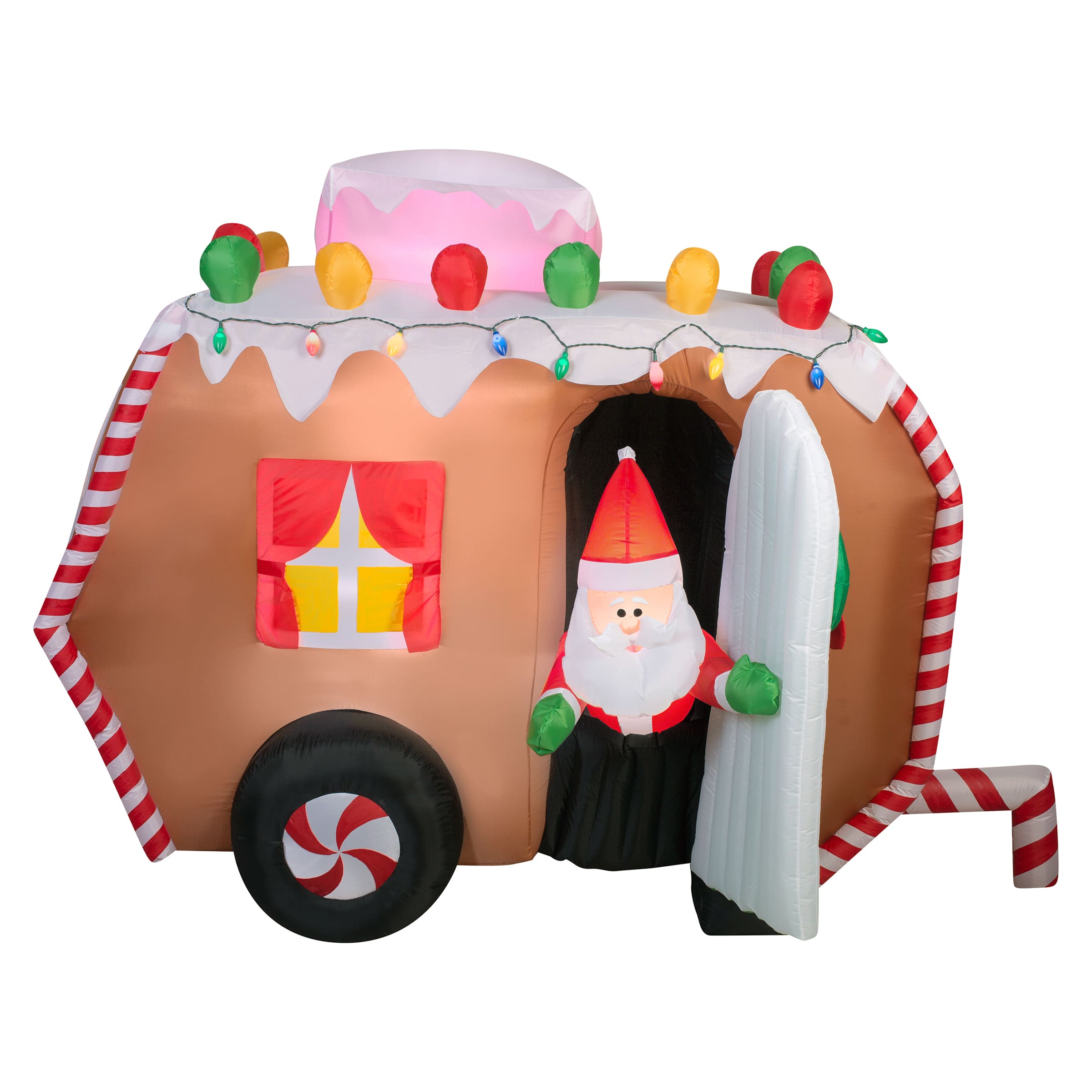 7.5ft. Airblown® Gingerbread Trailer and Santa with 16 White LED Incandescent Lights