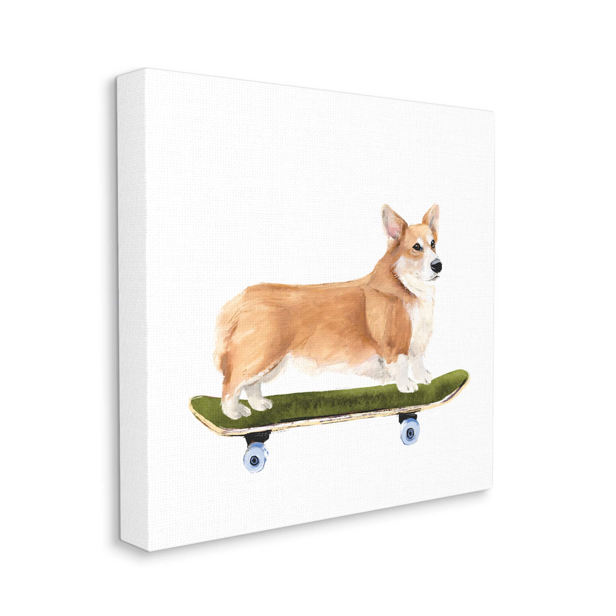 Stupell Industries Playful Corgi Pet Dog on Green Skateboard Canvas Wall Art