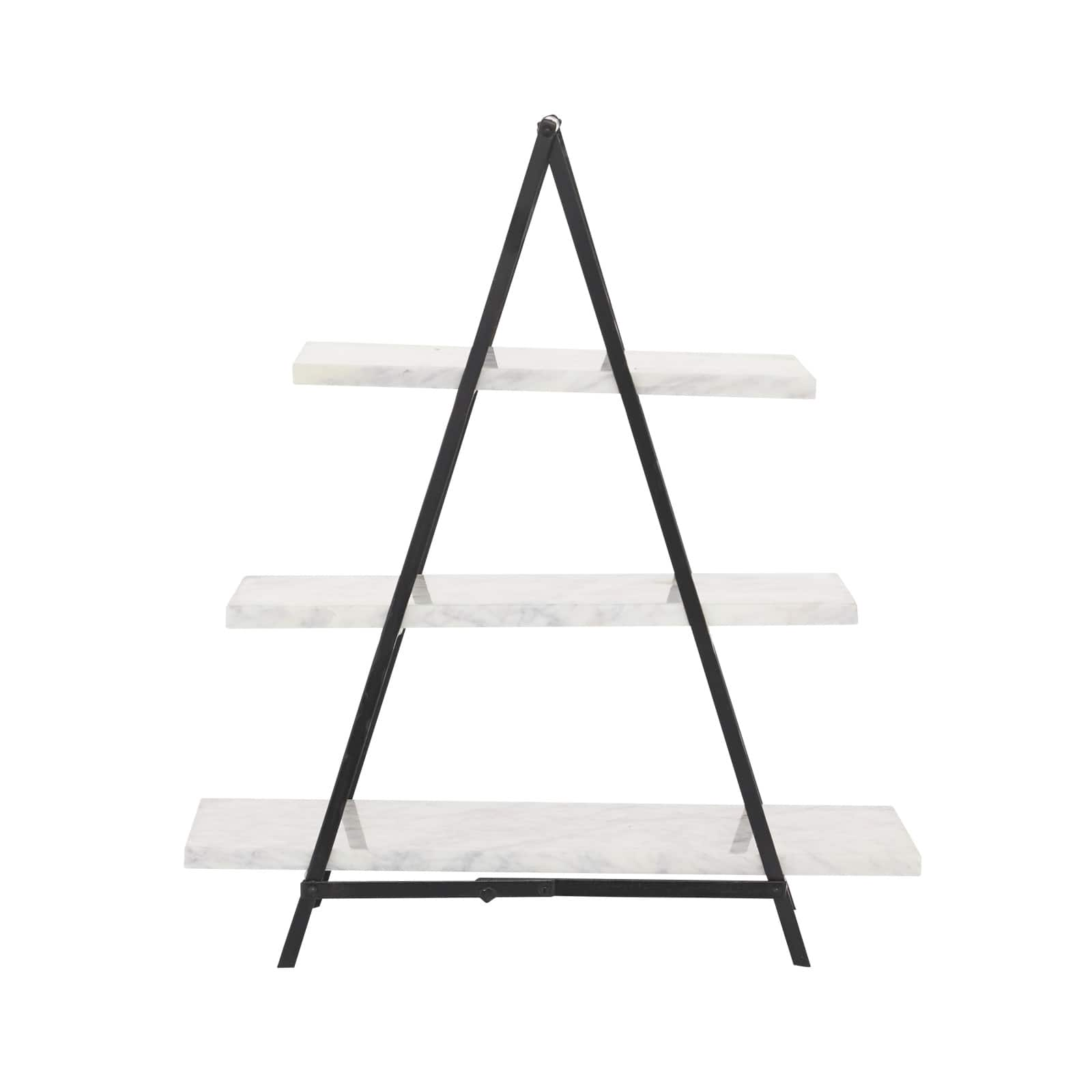 23&#x22; White Marble &#x26; Iron Contemporary 3-Tier Tray Stand