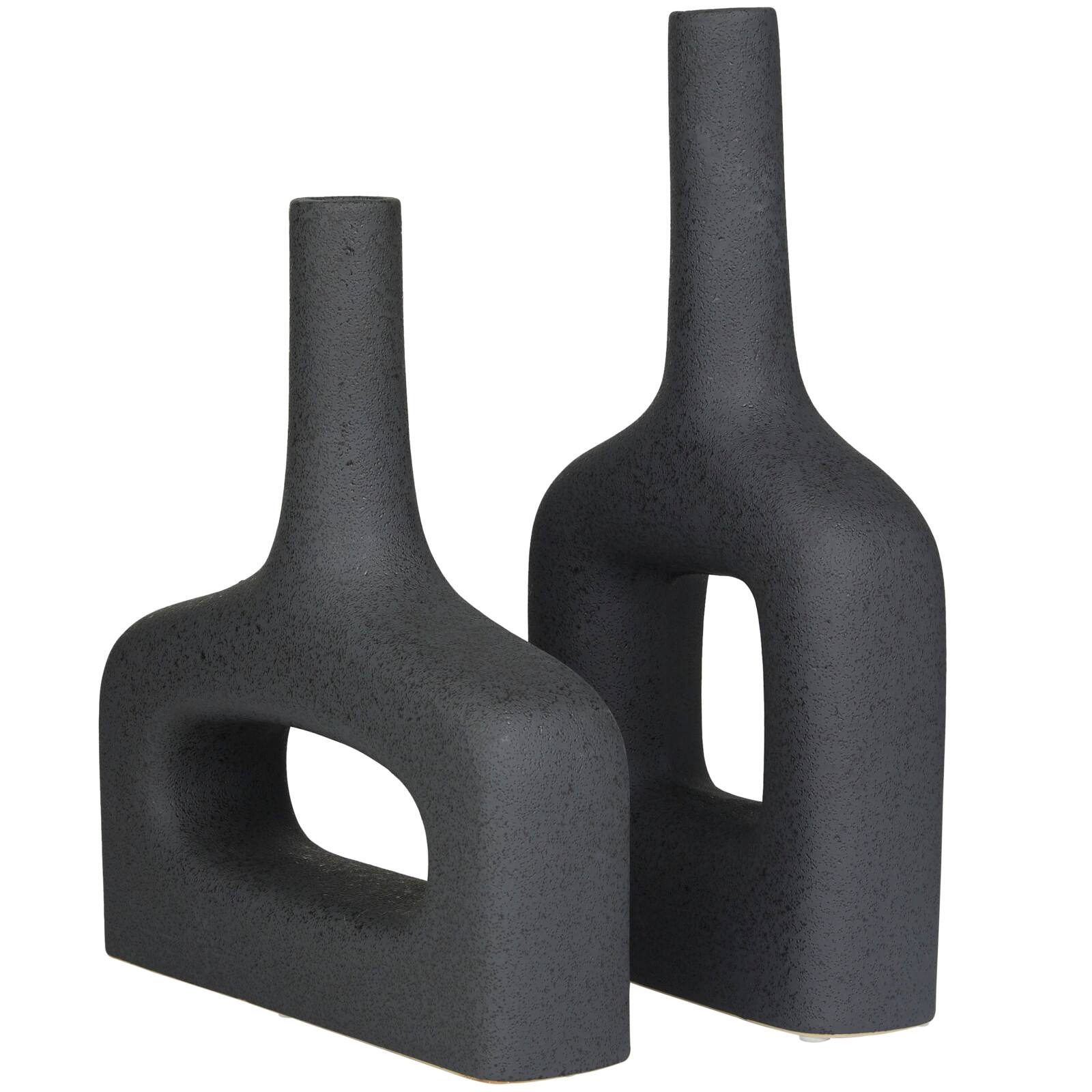 CosmoLiving by Cosmopolitan Black Ceramic Donut Shaped Vase Set of 2 16", 13"