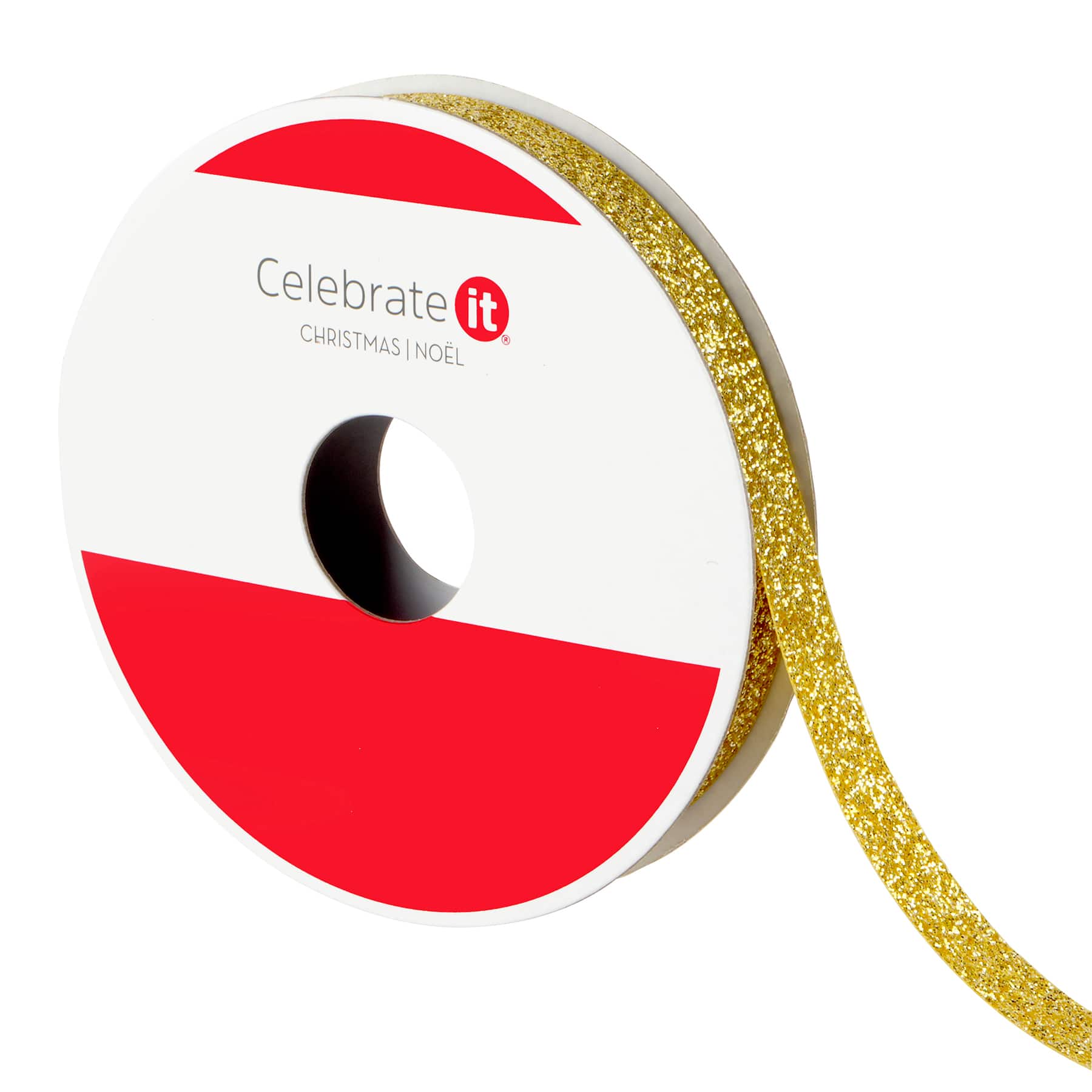 3/8&#x22; x 12ft. Gold Glitter Ribbon by Celebrate It&#xAE; Christmas