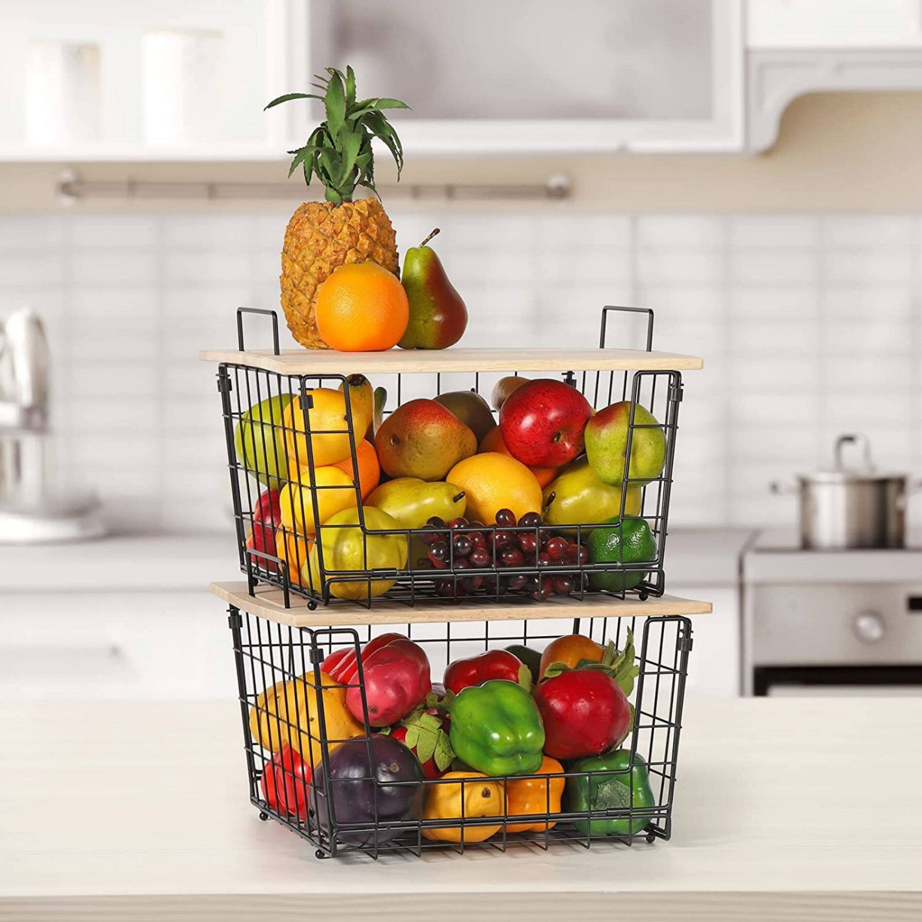 NEX™ Kitchen Countertop Storage Basket with Wood Lid, 2ct.