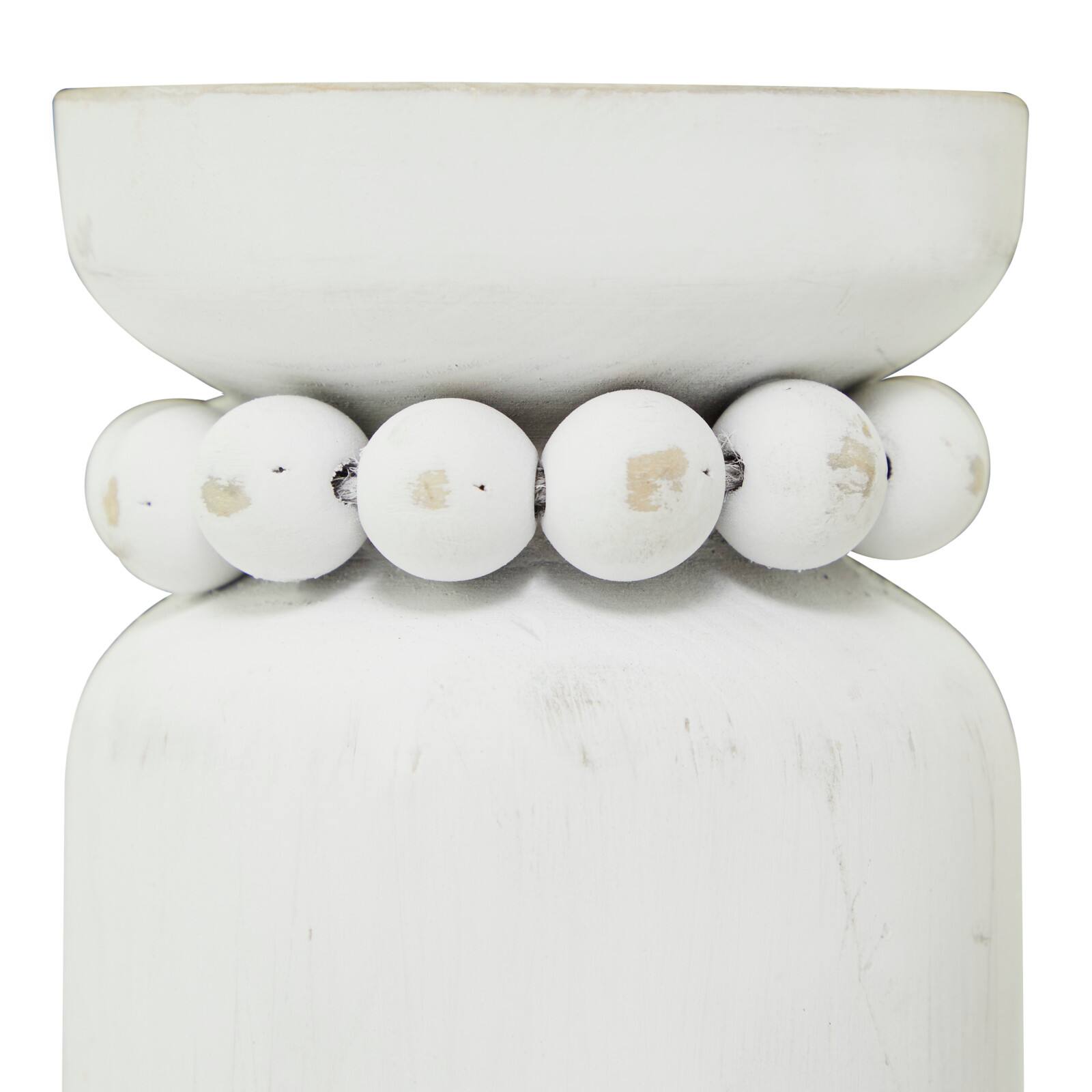 White Wood Beaded Pillar Candle Holder Set