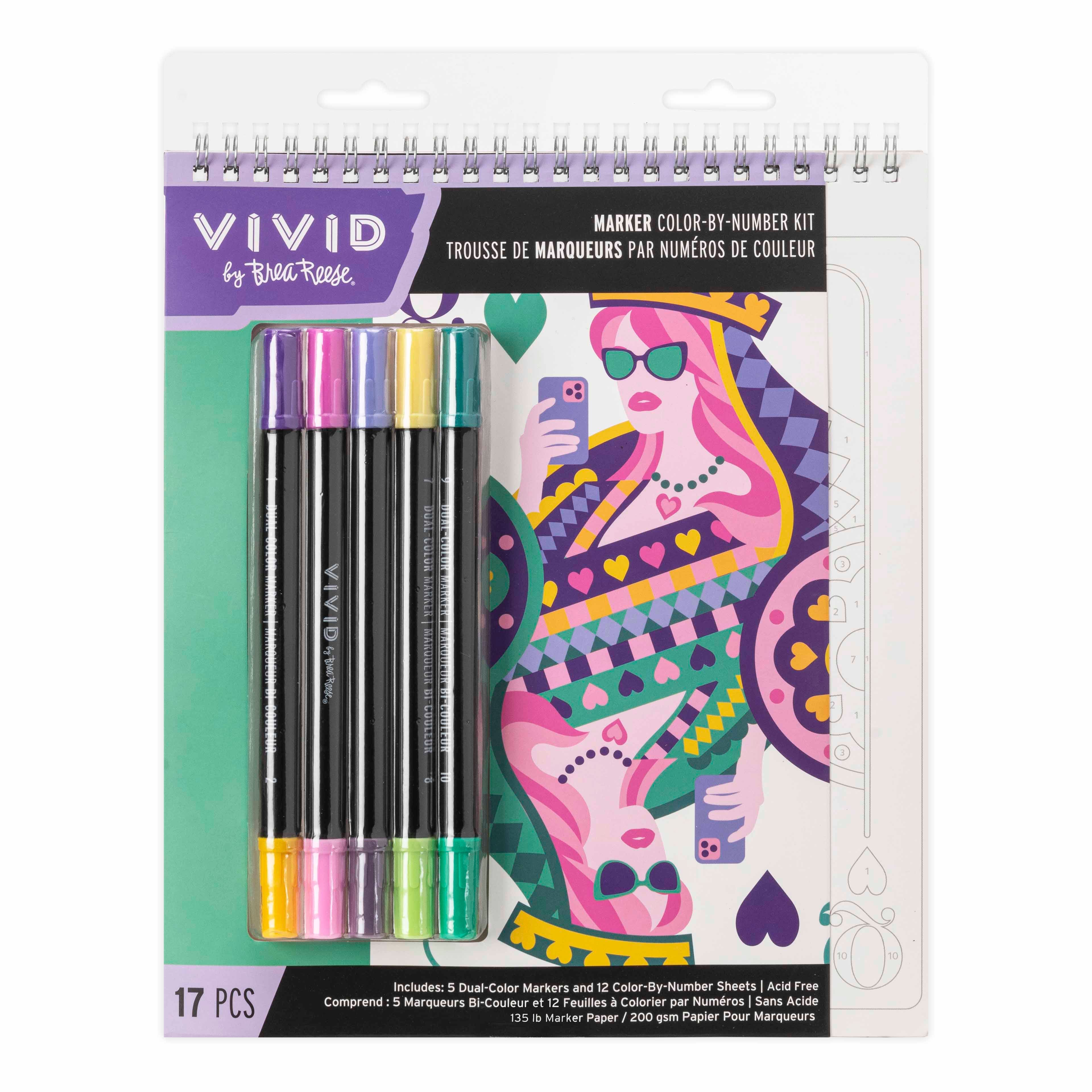 VIVID by Brea Reese® Queen of Hearts Marker Color-by-Number Kit