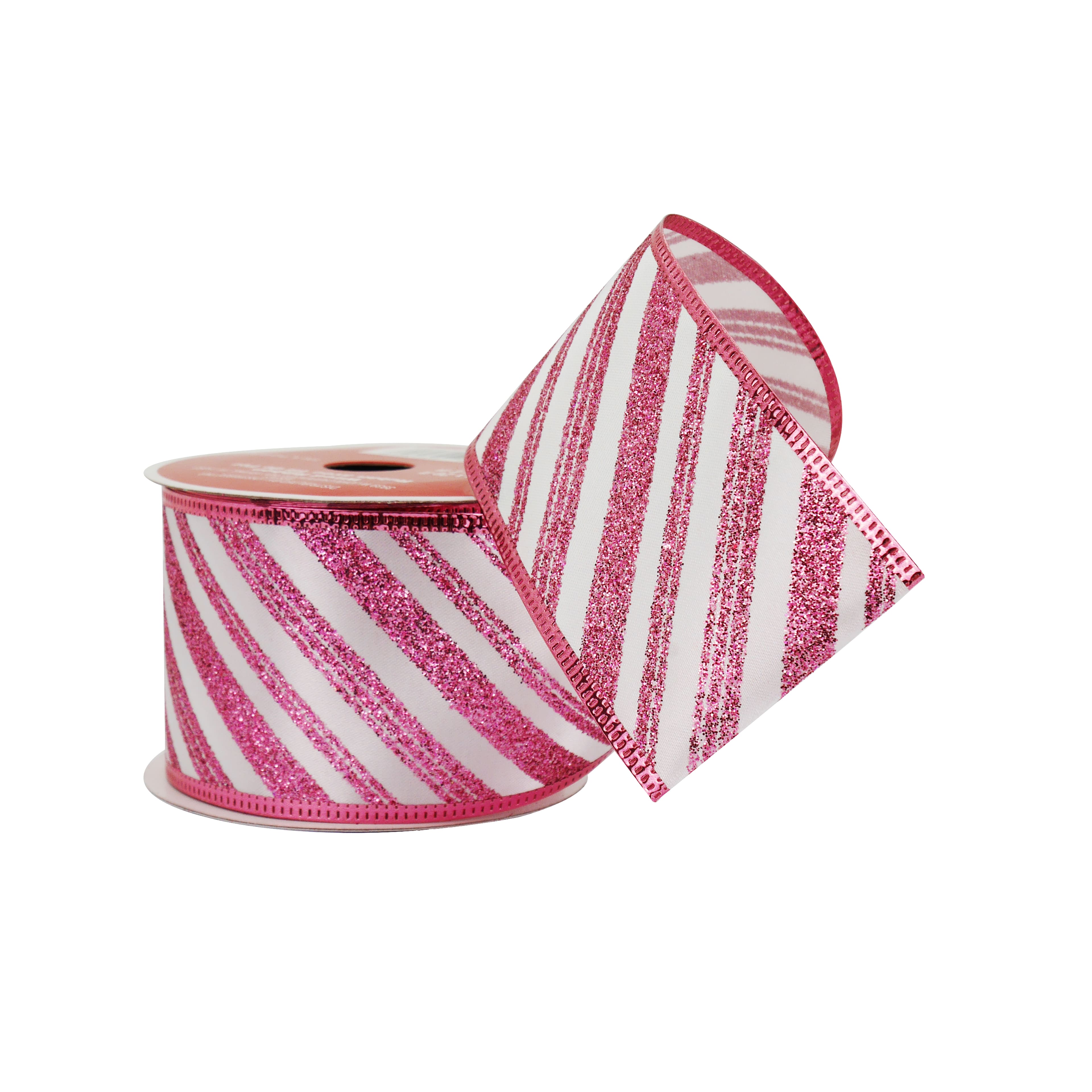 2.5&#x22; x 20ft. Pink Glitter Stripes Wired Taffeta Ribbon by Celebrate It&#xAE;