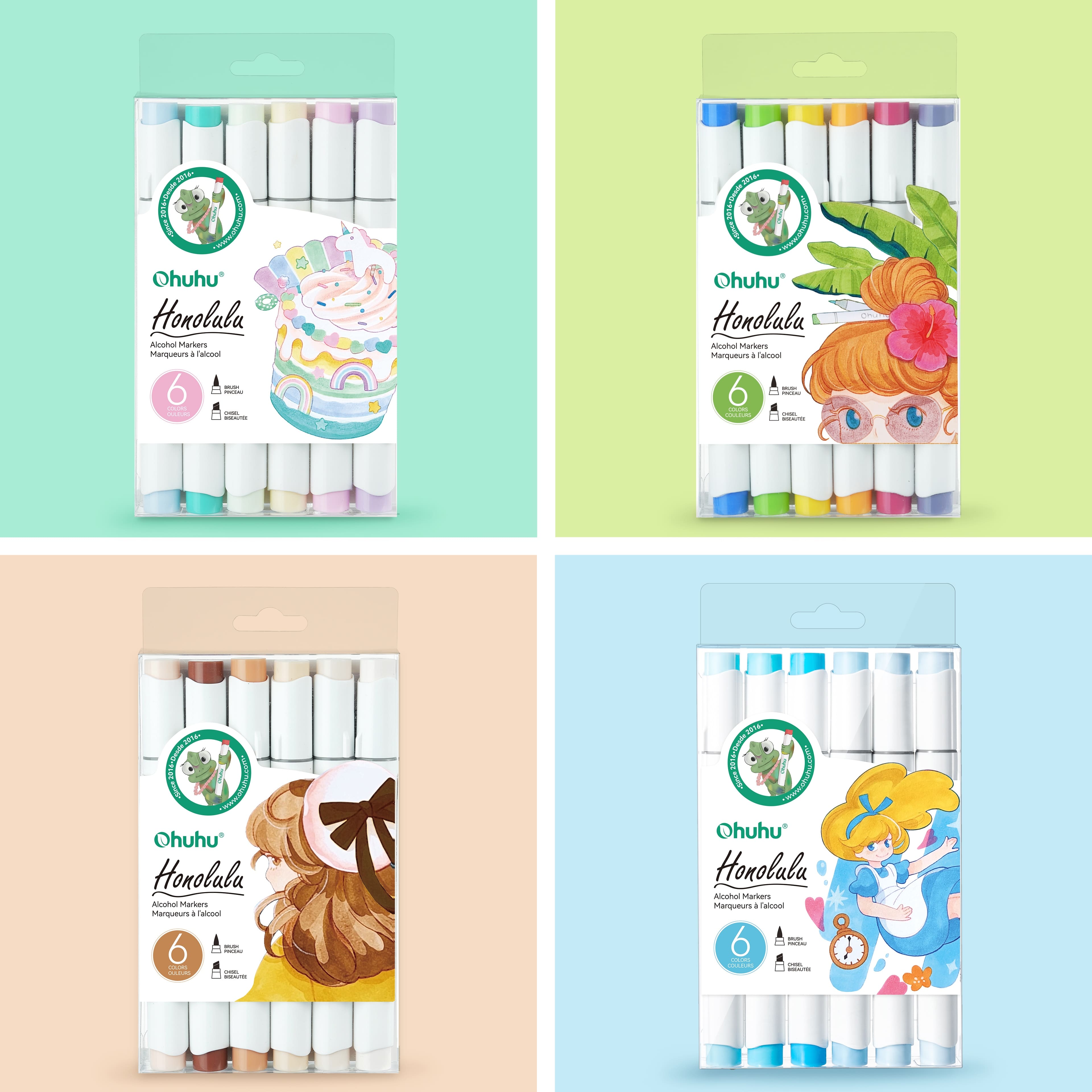 Marqueur à alcool Honolulu à double pointe pinceau et biseautée tons bleus d’Ohuhu