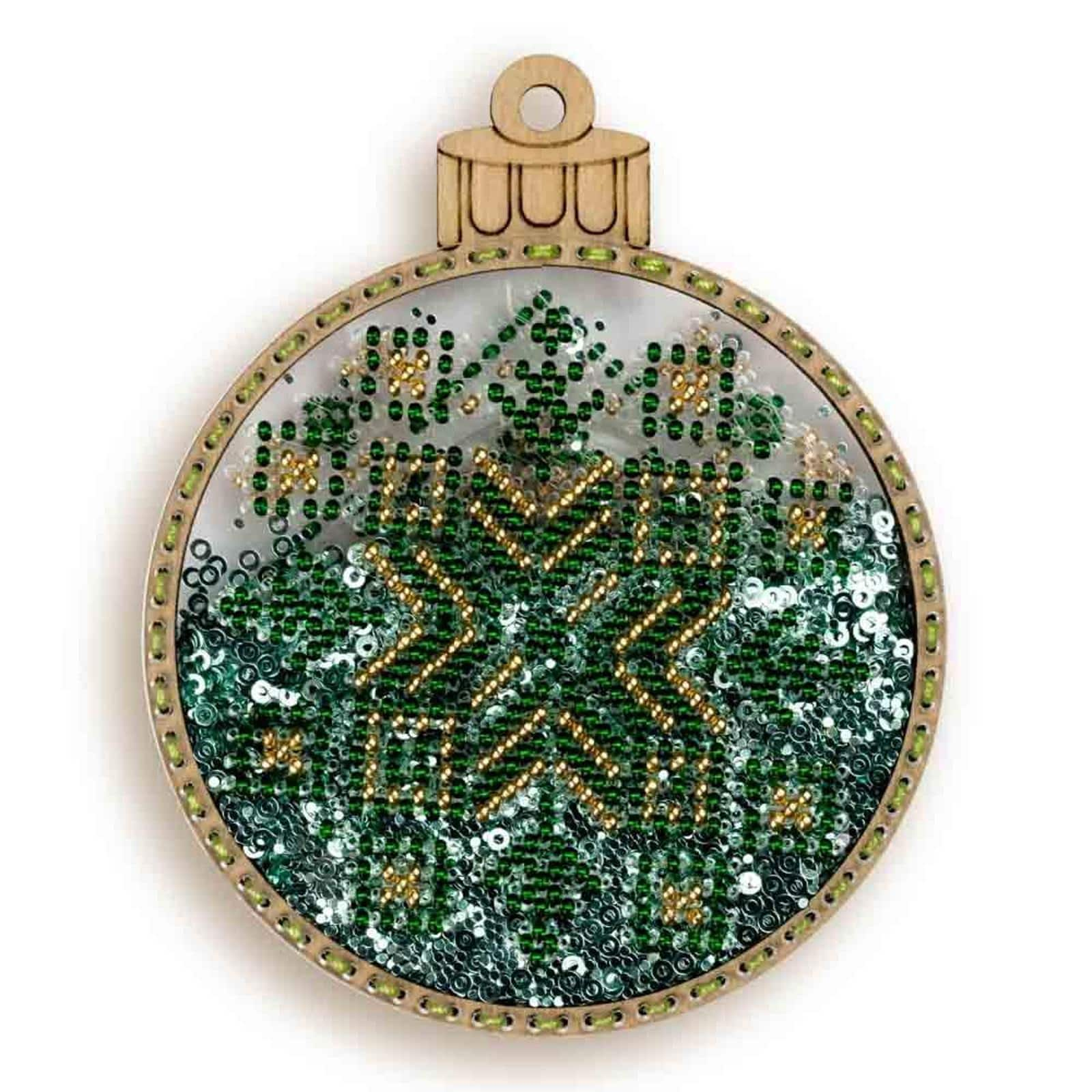 Wonderland Crafts Green &#x26; Gold Ball Ornament Bead Embroidery Kit