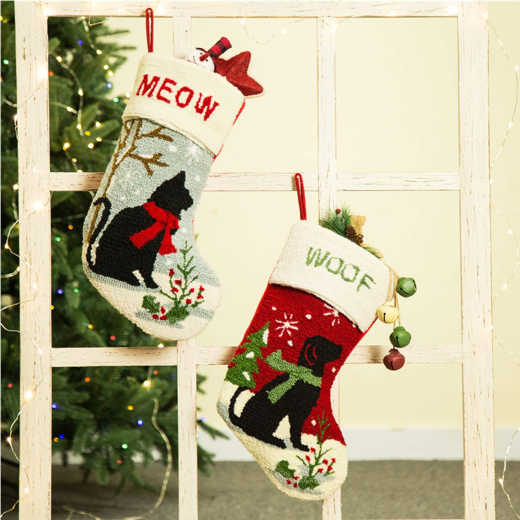 Glitzhome&#xAE; 20&#x22; Cat &#x26; Dog Hooked Stockings, 2ct.