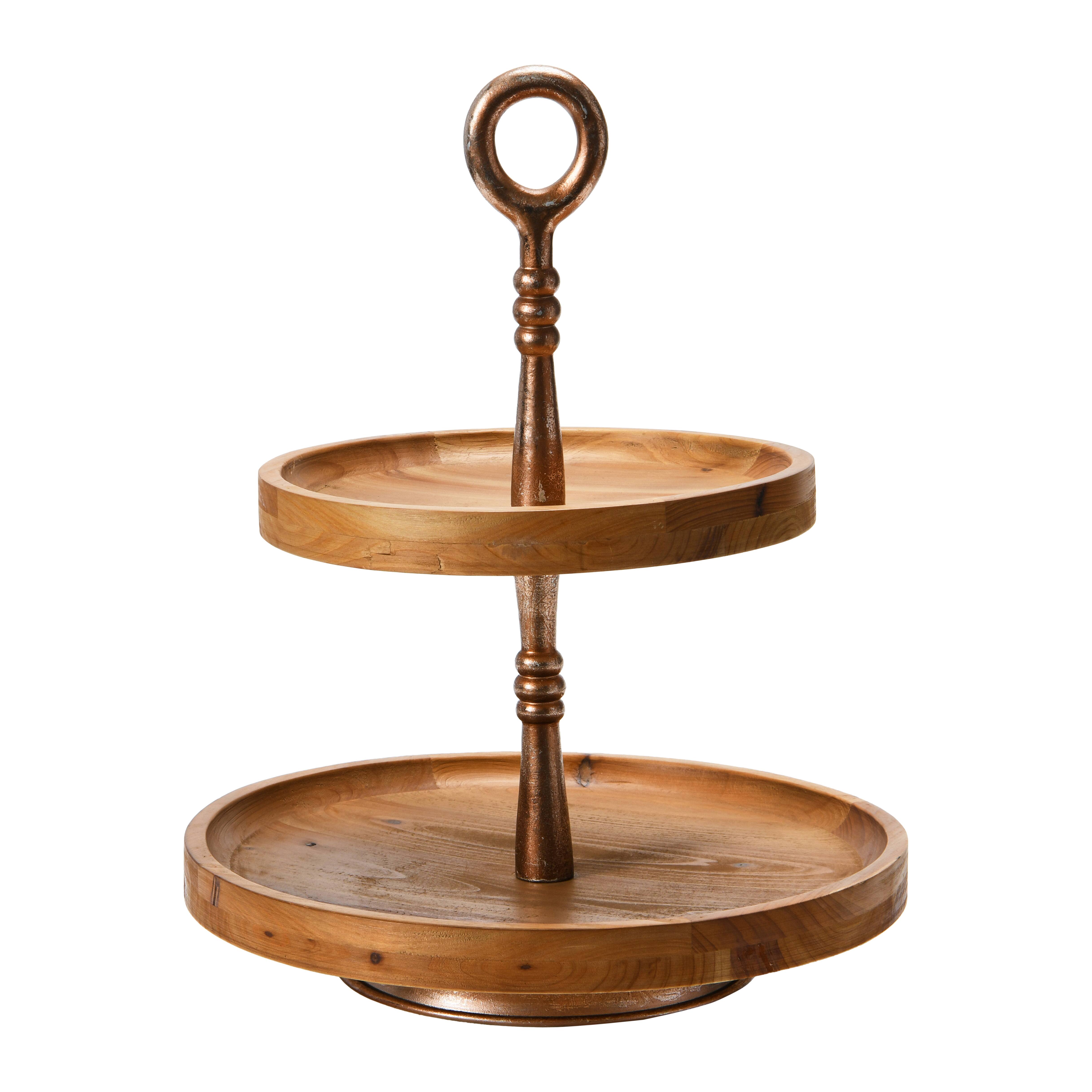 Hello Honey® 18" Dark Brown and Silver Wood 2-Tier Decorative Tray