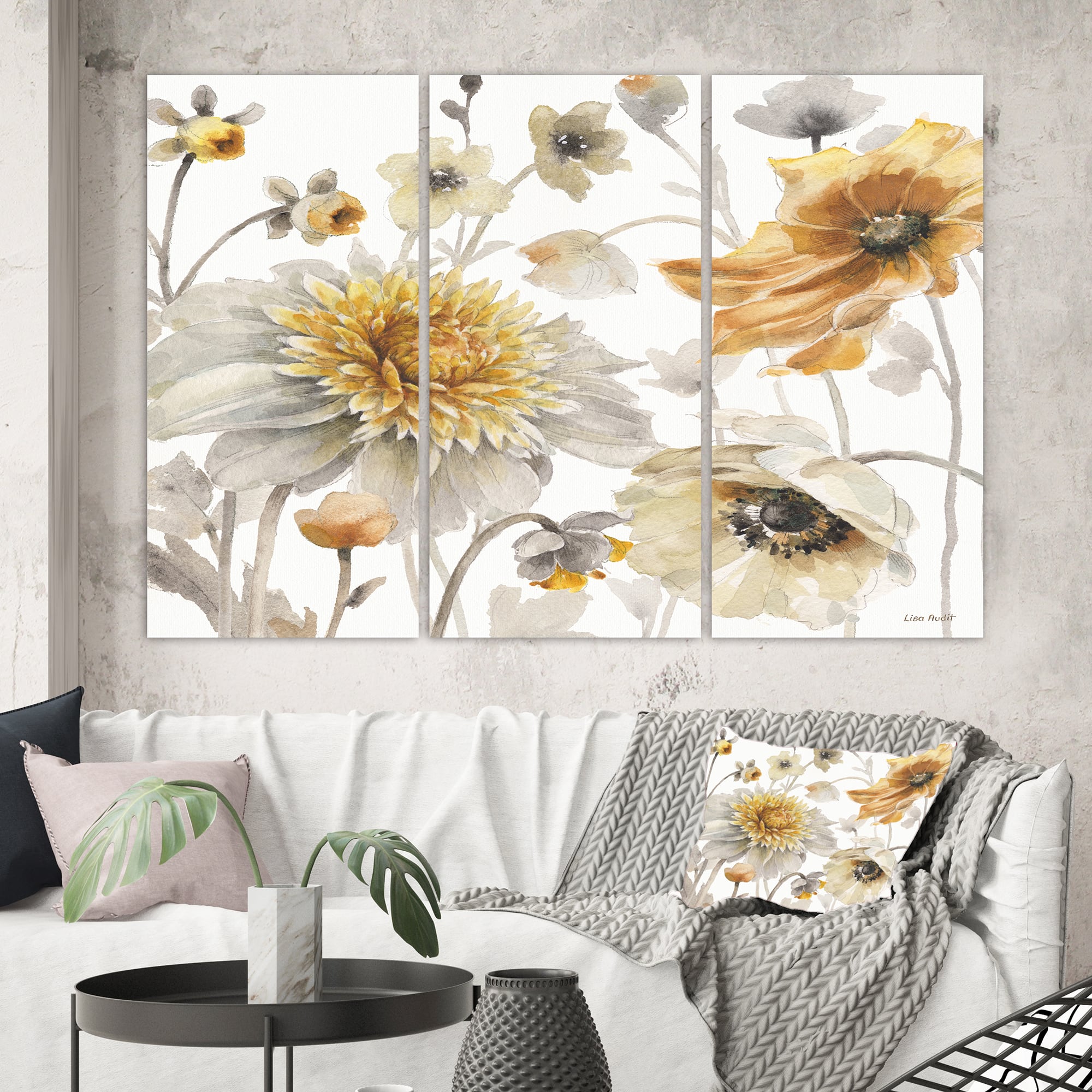 Designart - Fields of Gold Watercolor Flower VI - Traditional Canvas Artwork