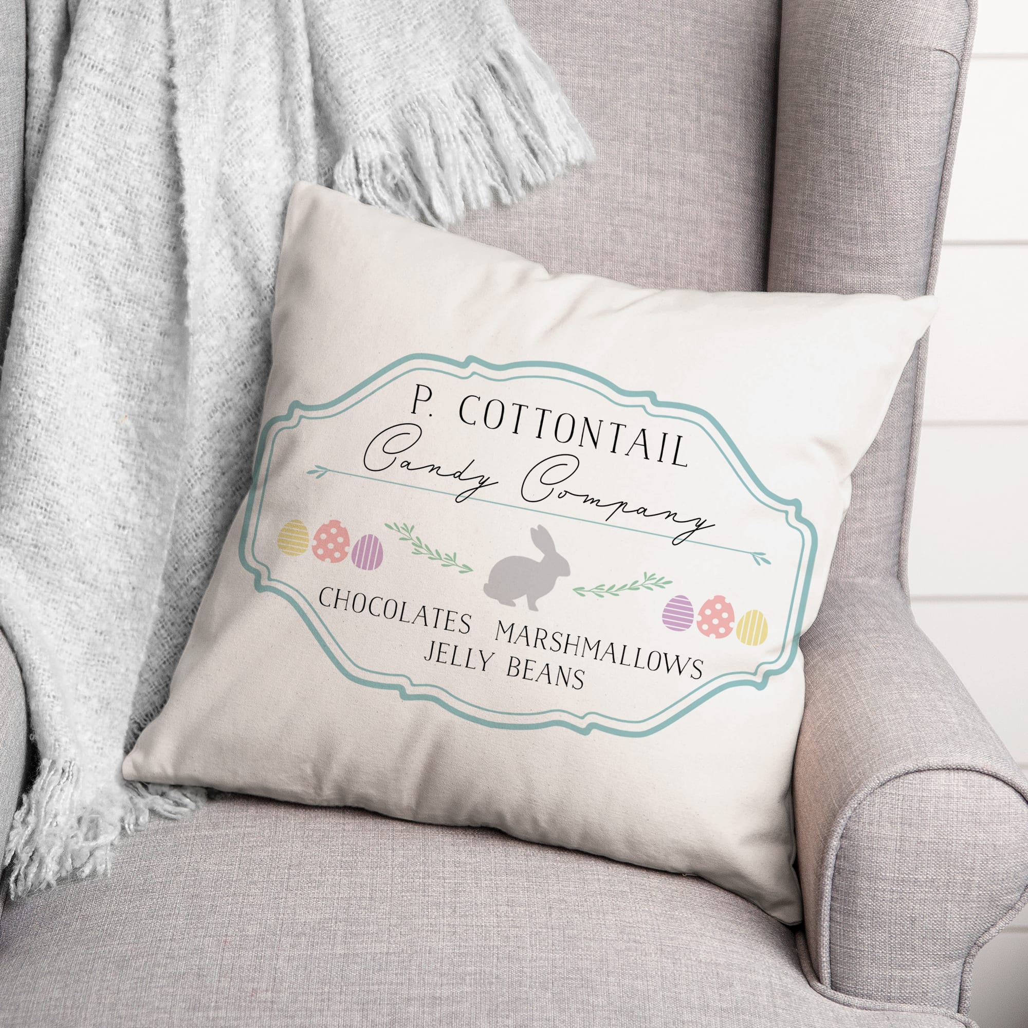 P Cottontail Candy Co 18&#x22; x 18&#x22; Indoor / Outdoor Pillow