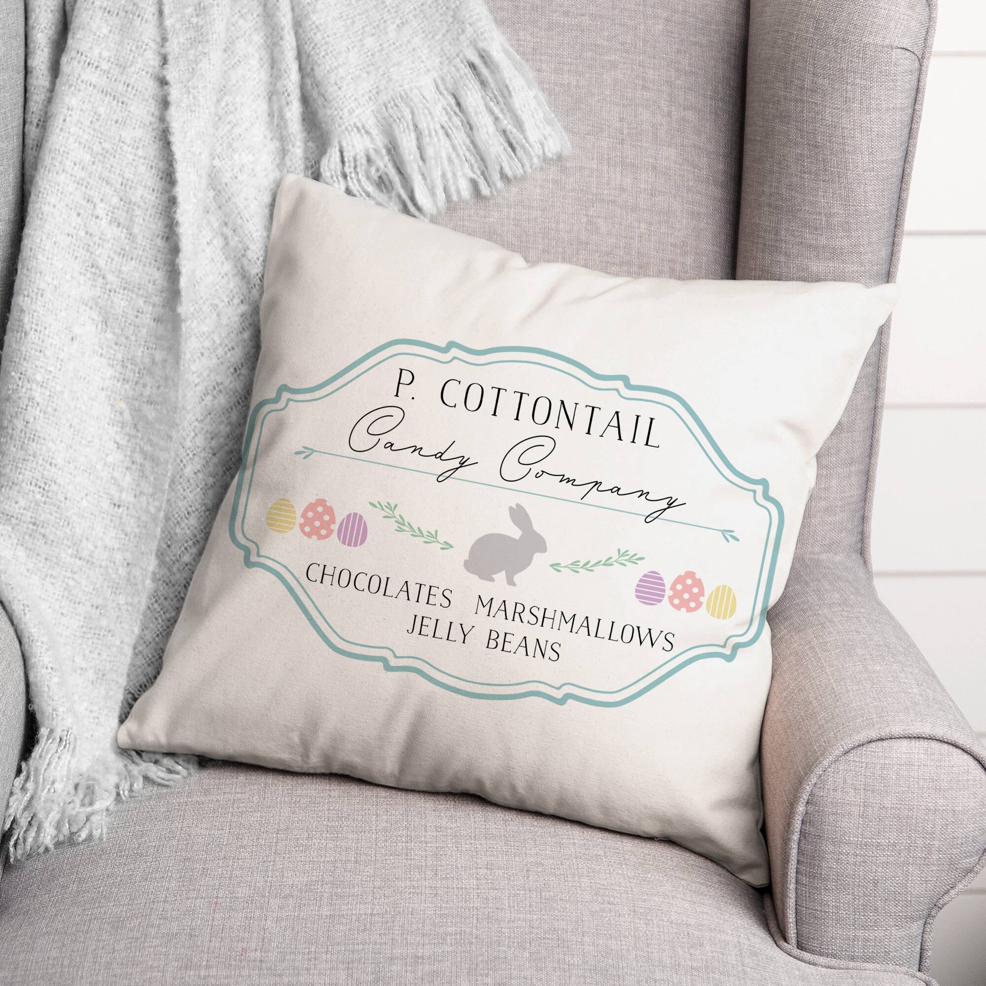 P Cottontail Candy Co 18&#x22; x 18&#x22; Indoor / Outdoor Pillow