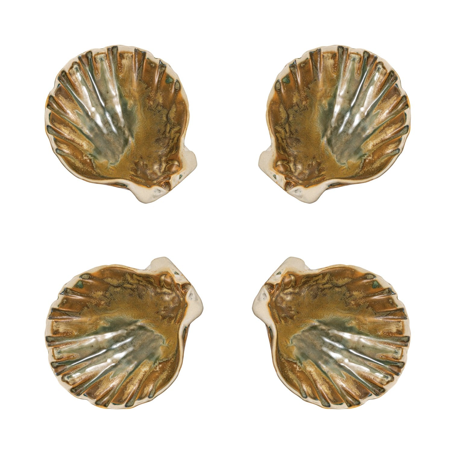 Hello Honey® 6" Sea Shell Dish with Reactive Crackle Glaze, 4ct.