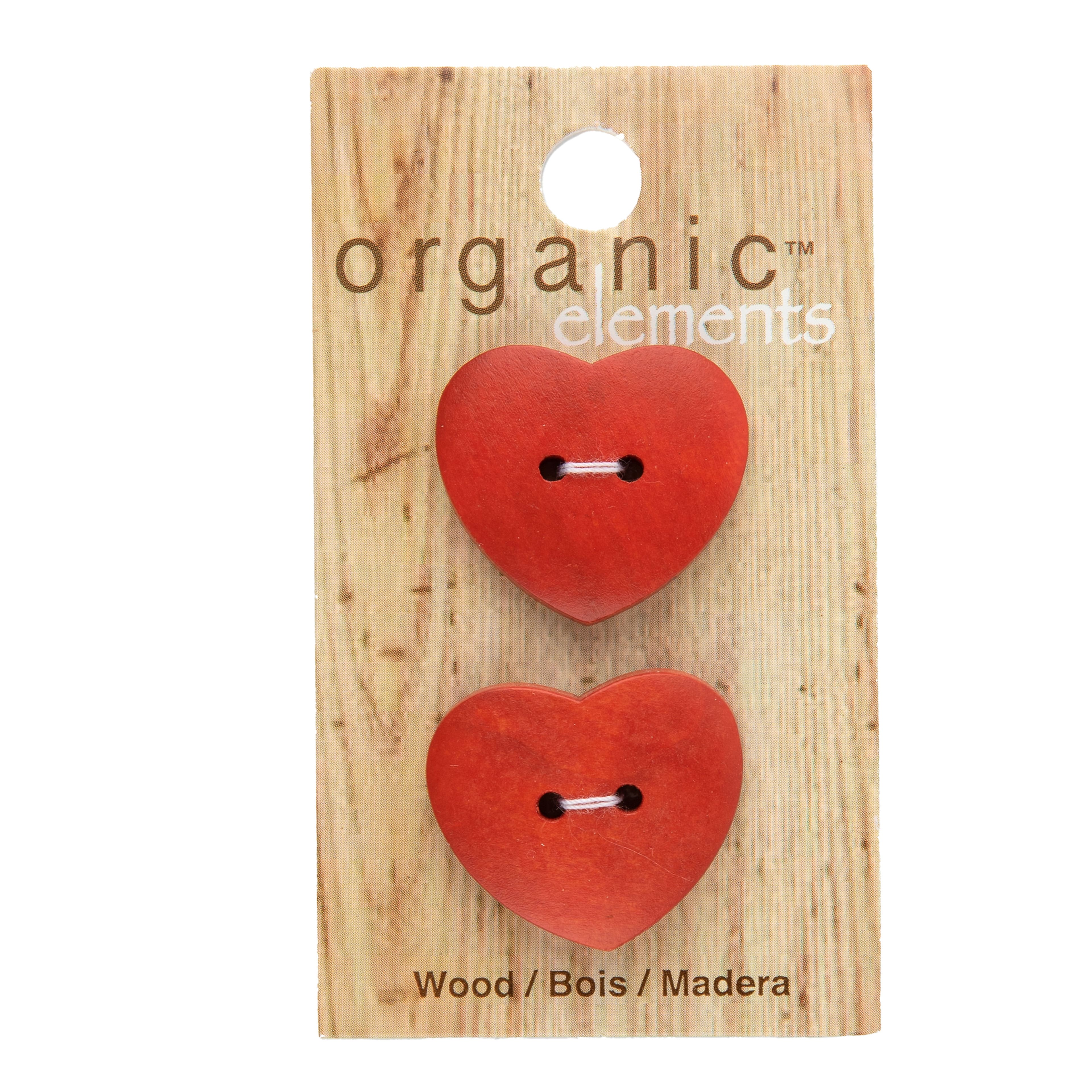 Organic Elements 1&#x22; Rustic Red Heart-Shaped Wood Buttons, 2ct.