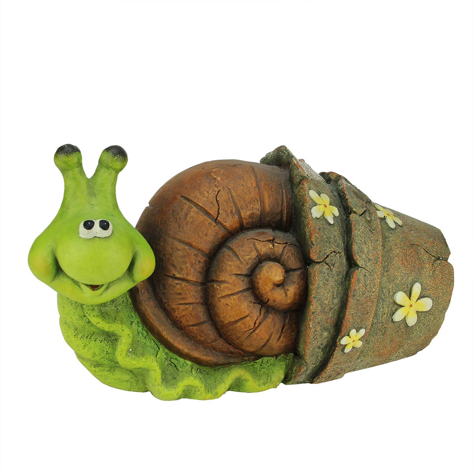 15.25" Bright Green Snail in Flower Pot Garden Statue