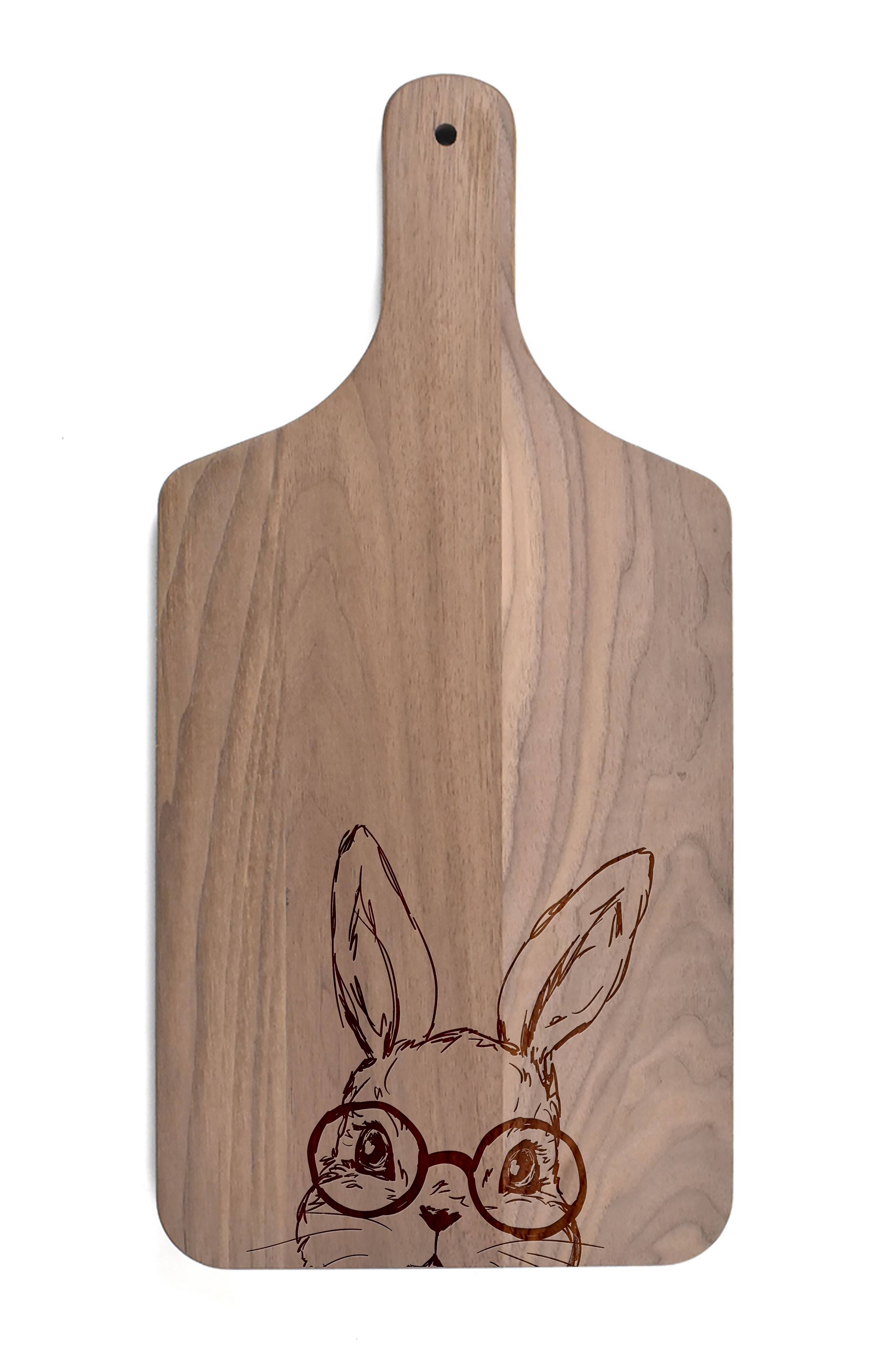 Bunny With Glasses 8" x 17" Walnut Paddle Cutting Board