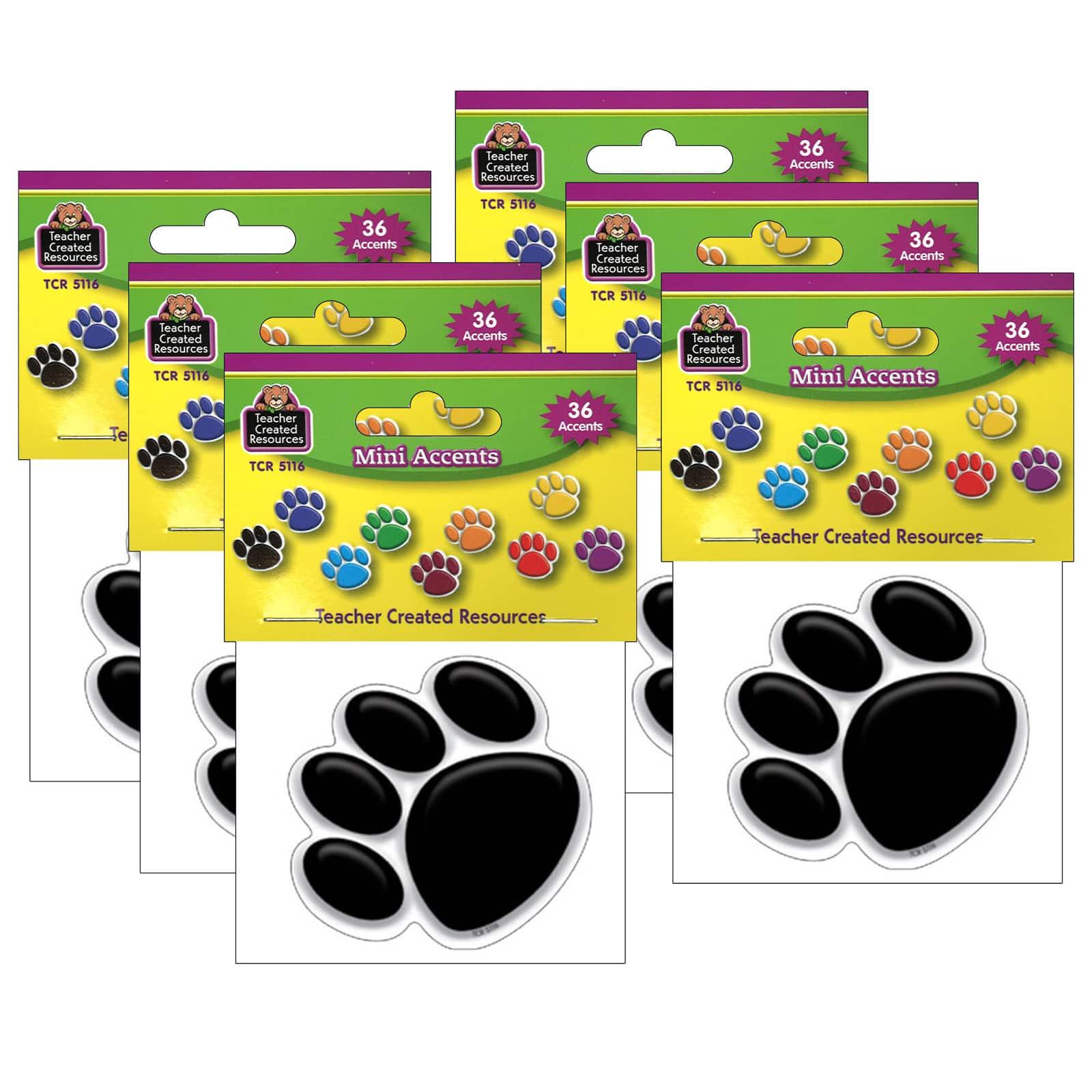 Teacher Created Resources® Colorful Paw Prints Mini Accents, 6 Packs of 36