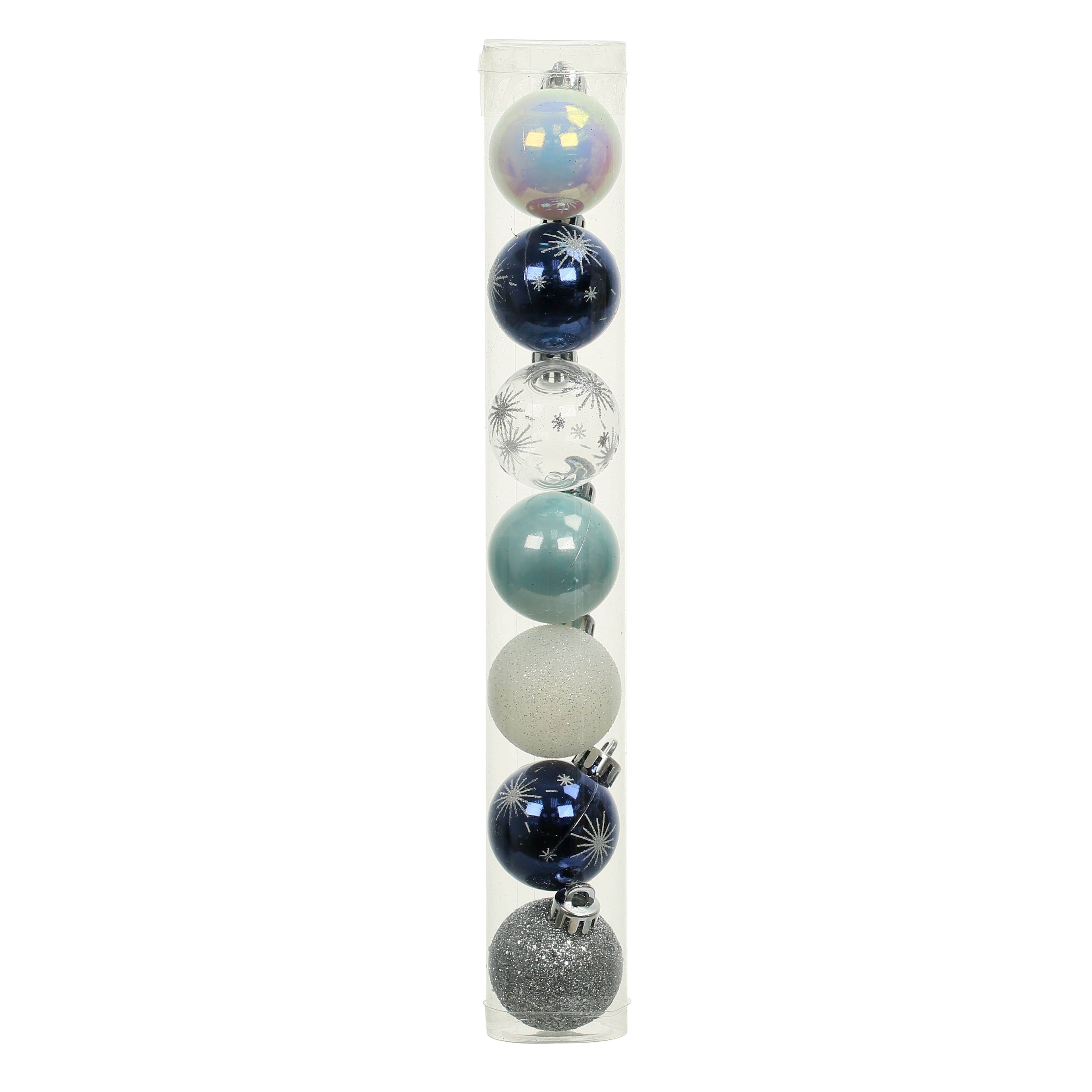 7 Pack 1.5" Blue, White & Silver Starburst Shatterproof Ball Ornaments by Ashland®