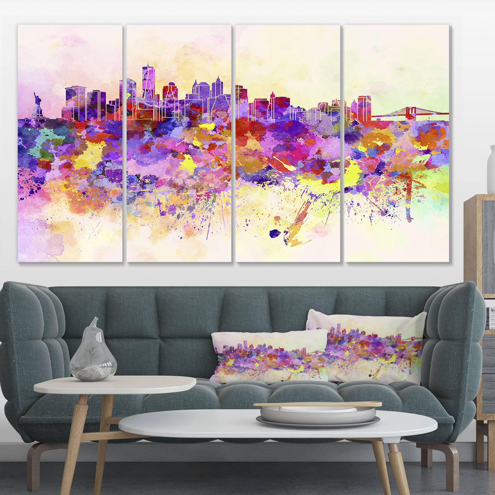 Designart - Purple New York Skyline - Cityscape Canvas Art Print