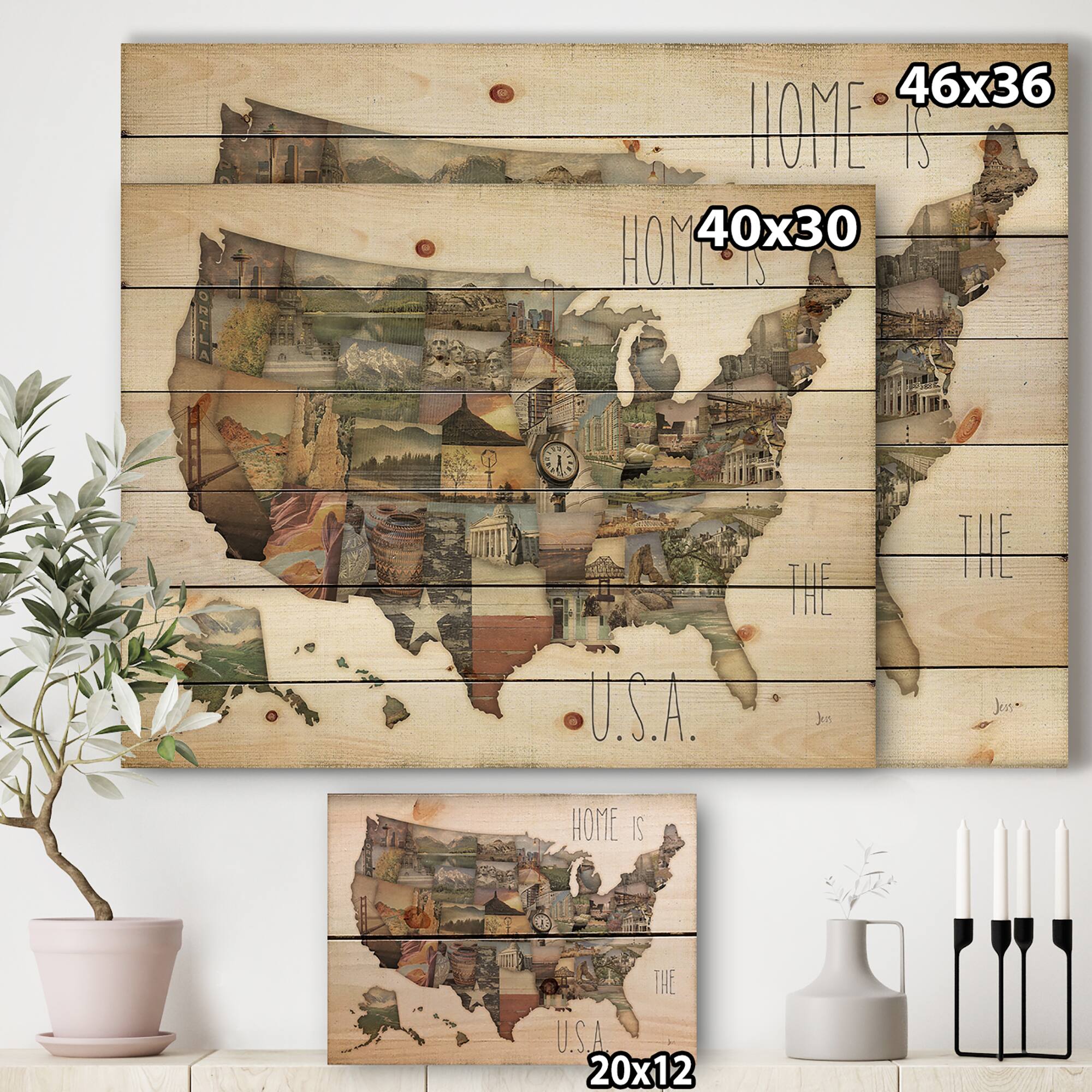 Designart - InstaStates Monuments Map - Map Print on Natural Pine Wood