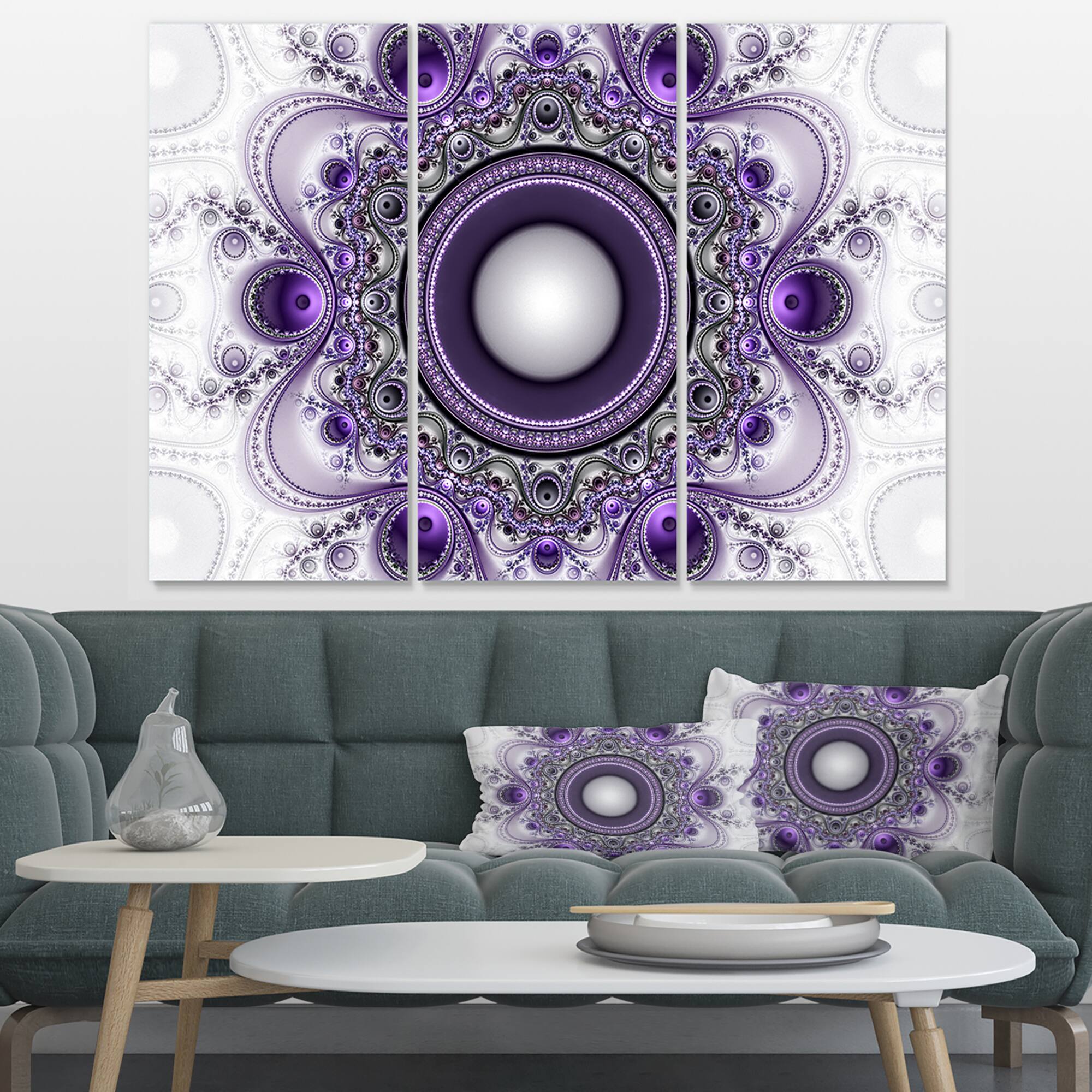 Designart - Purple Fractal Pattern with Circles - Abstract Canvas Art Print