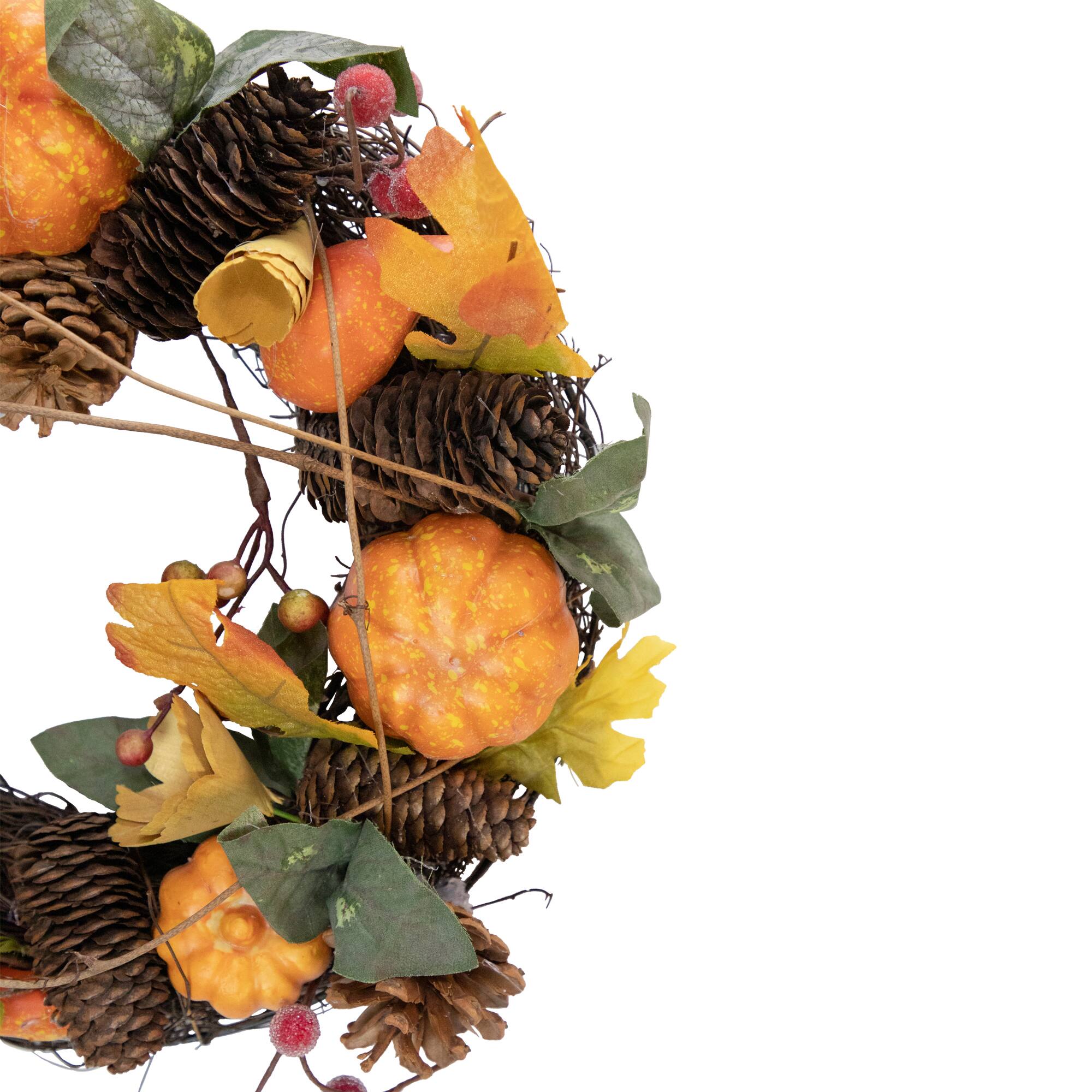 13.5" Pumpkin & Pinecone Autumn Harvest Wreath