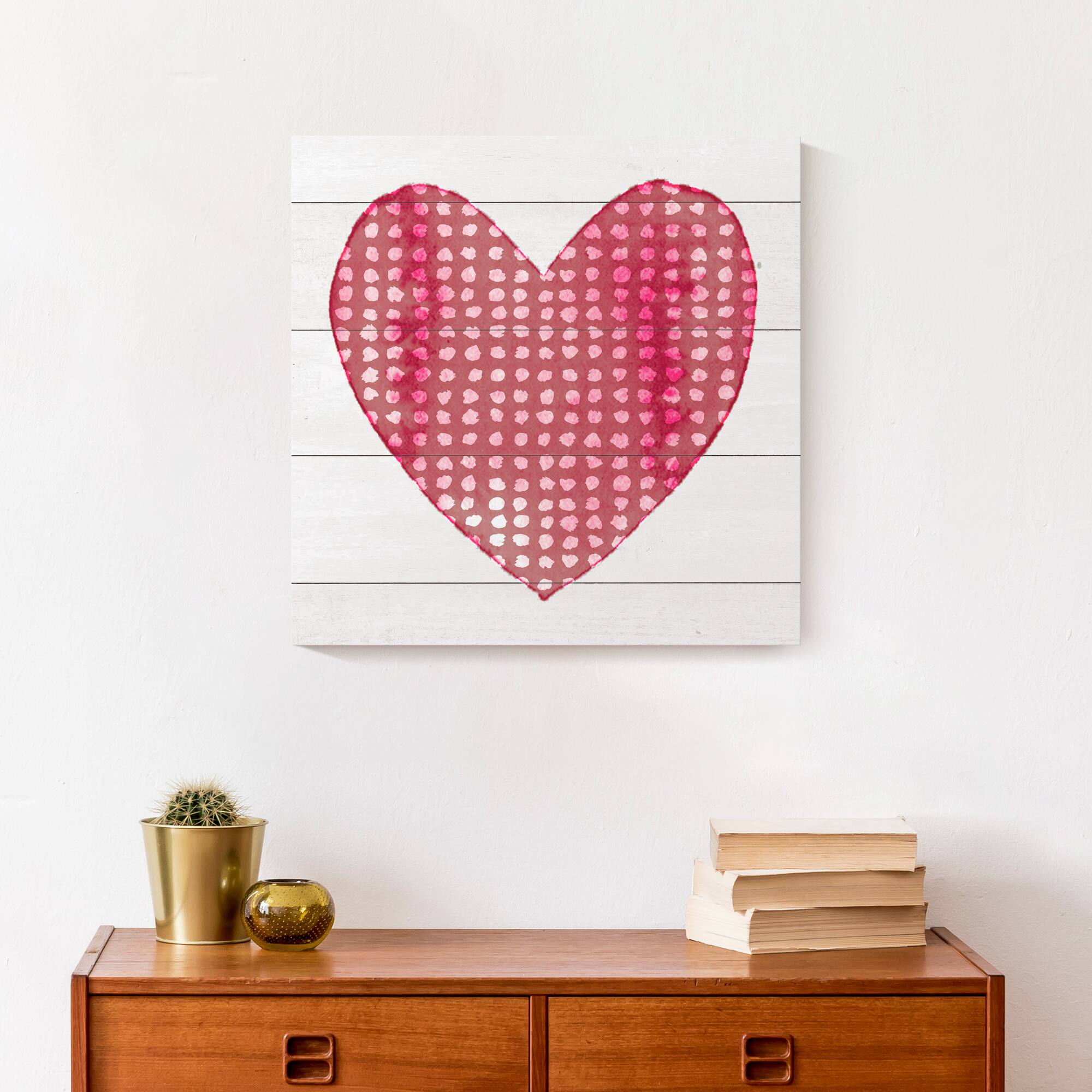 Red Love Hearts On Wood Canvas Wall Art Picture Print 