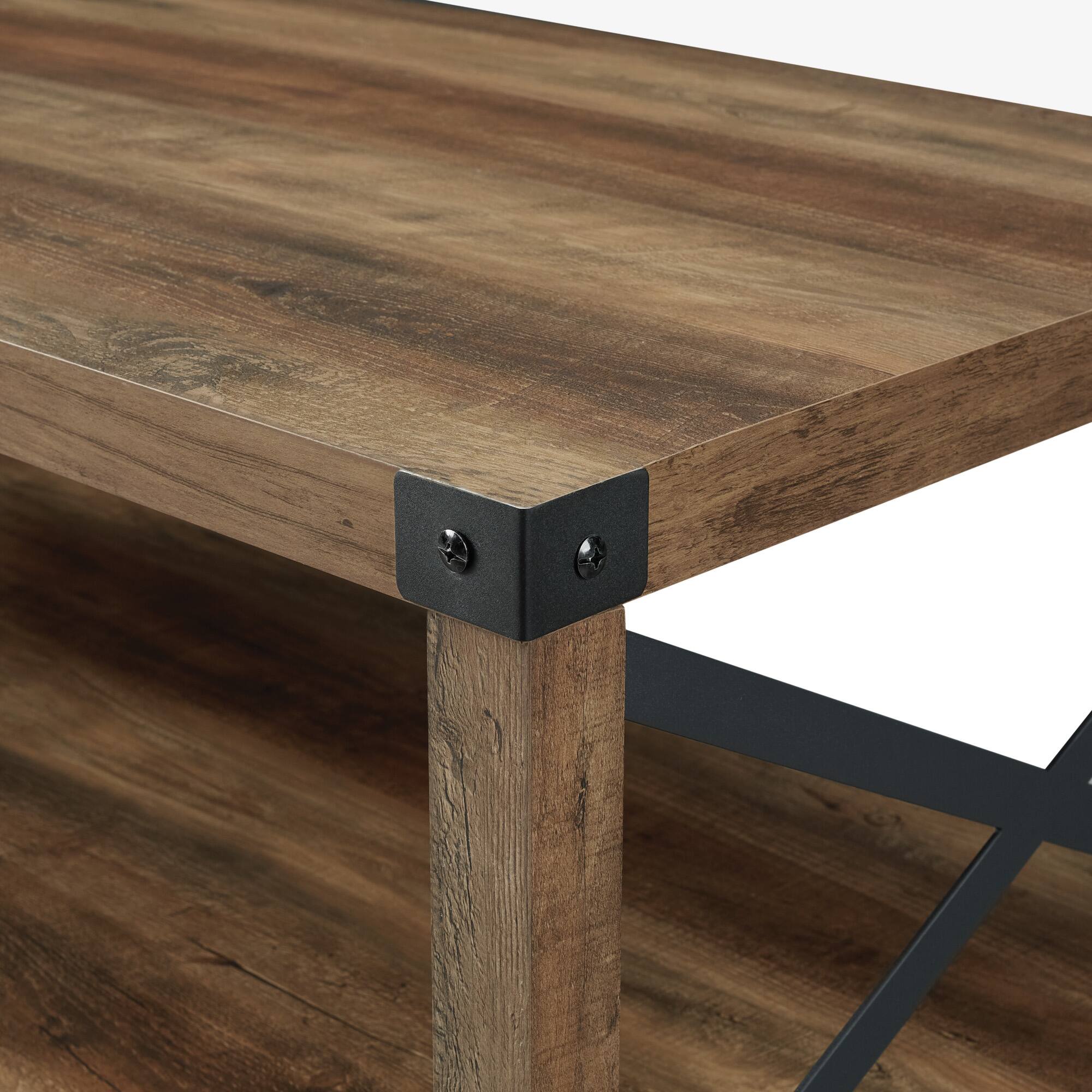 Walker Edison Black Metal &#x26; Reclaimed Barnwood Rustic Coffee Table 