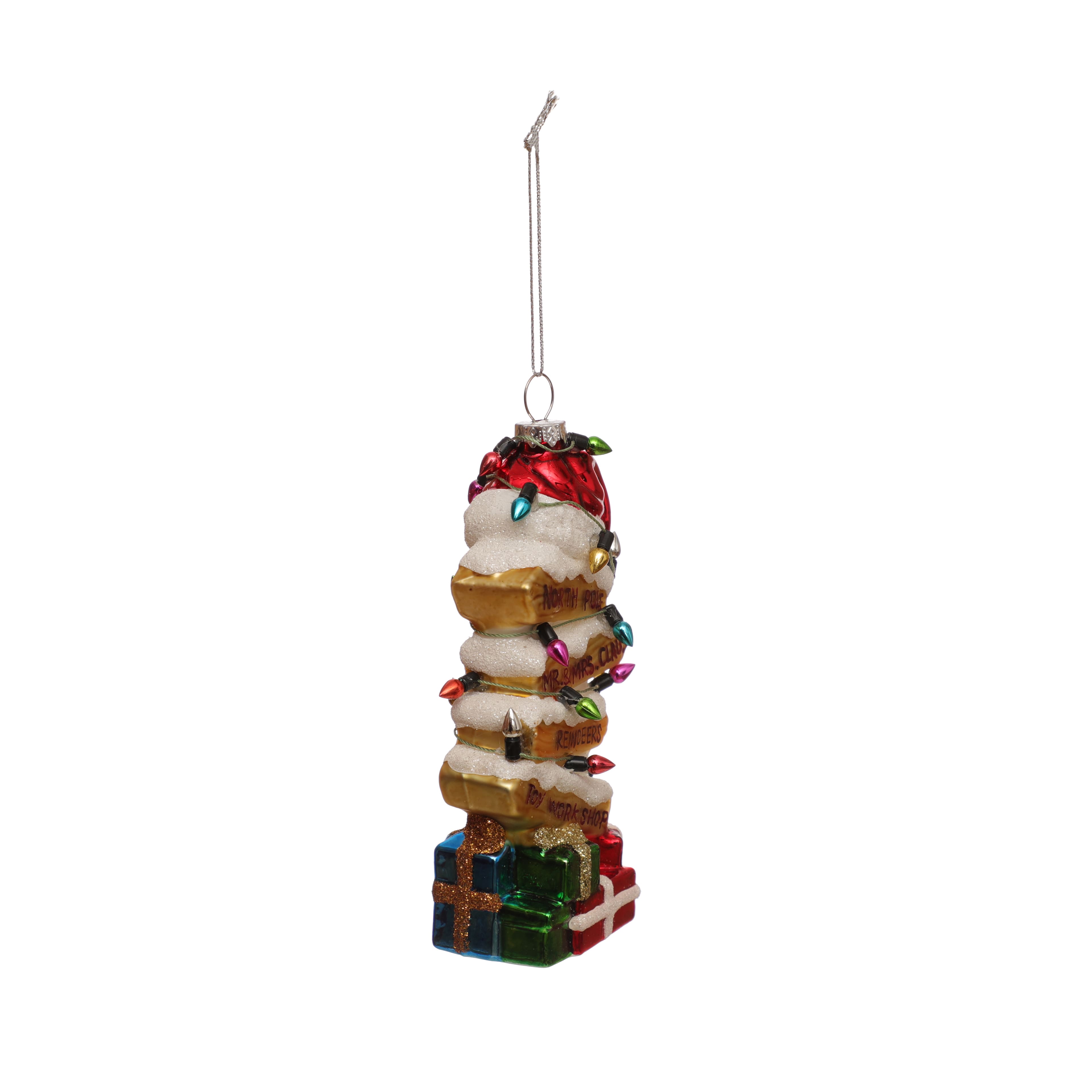 5.25&#x22; North Pole Sign with Presents &#x26; Santa Hat Glass Ornament by Ashland&#xAE;