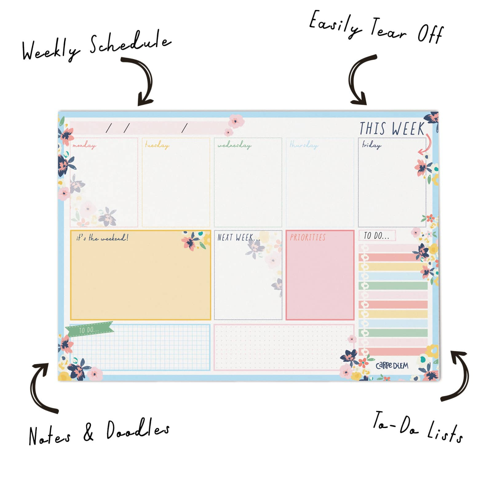 Carpe Diem Ditzy Floral Weekly Planner Pads, 6ct.