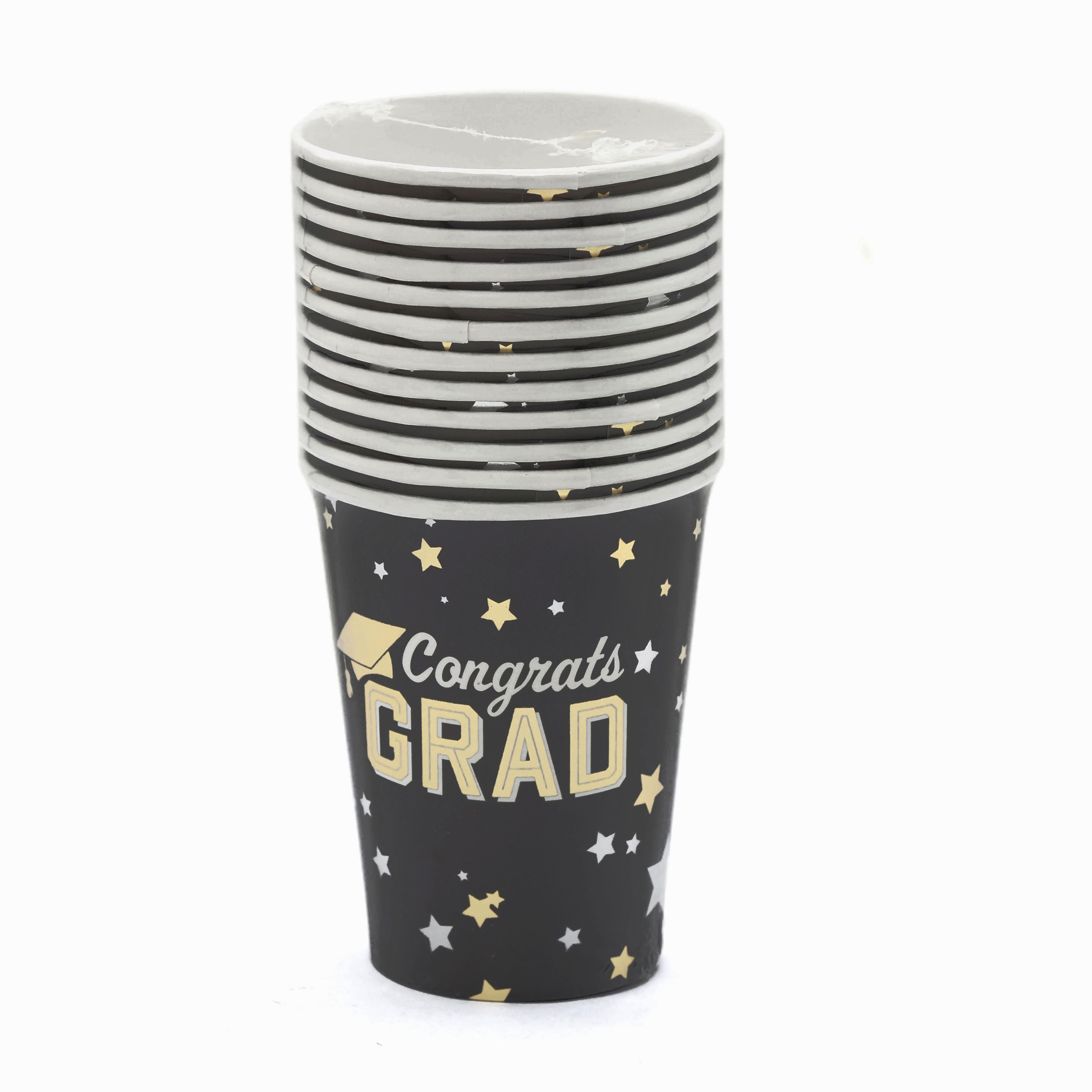 9oz. Black Congrats Grad Paper Cups, 12ct. by Celebrate It&#x2122;