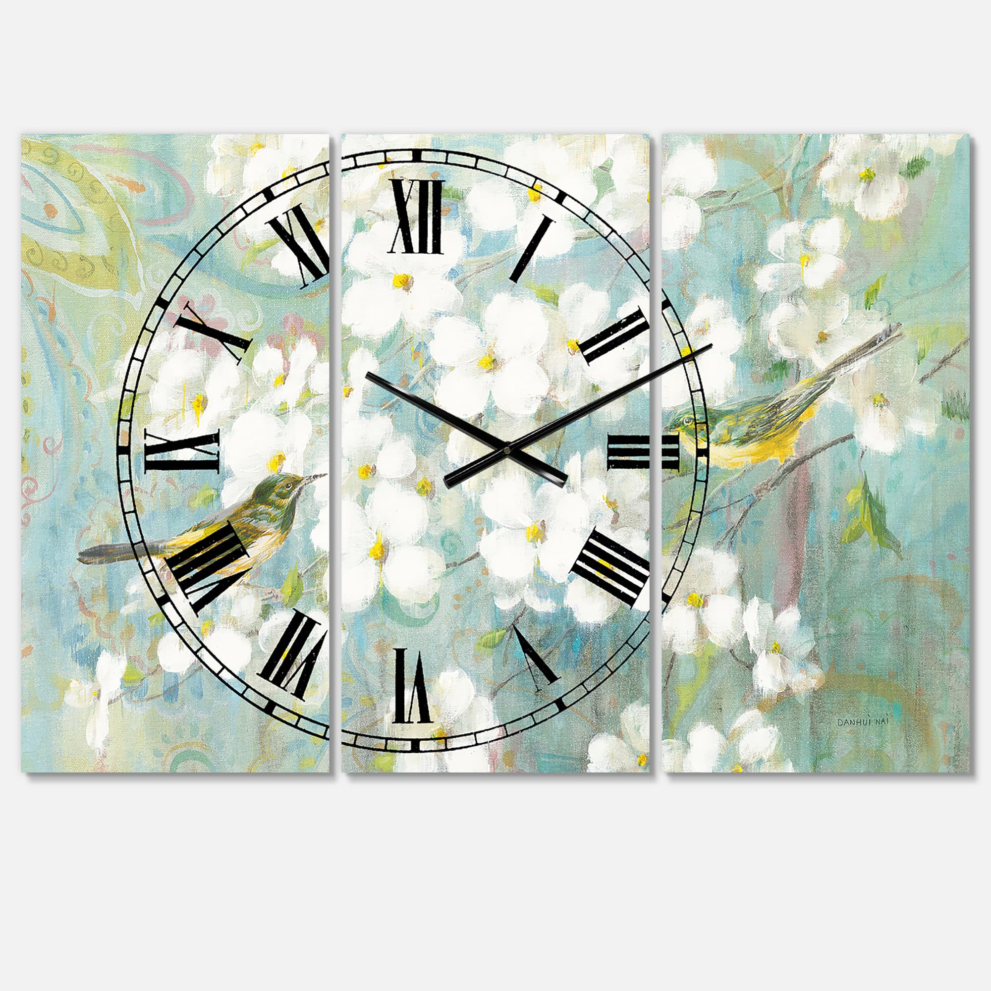 Designart 'Birds On Blossom Traditional Multipanel Wall Clock