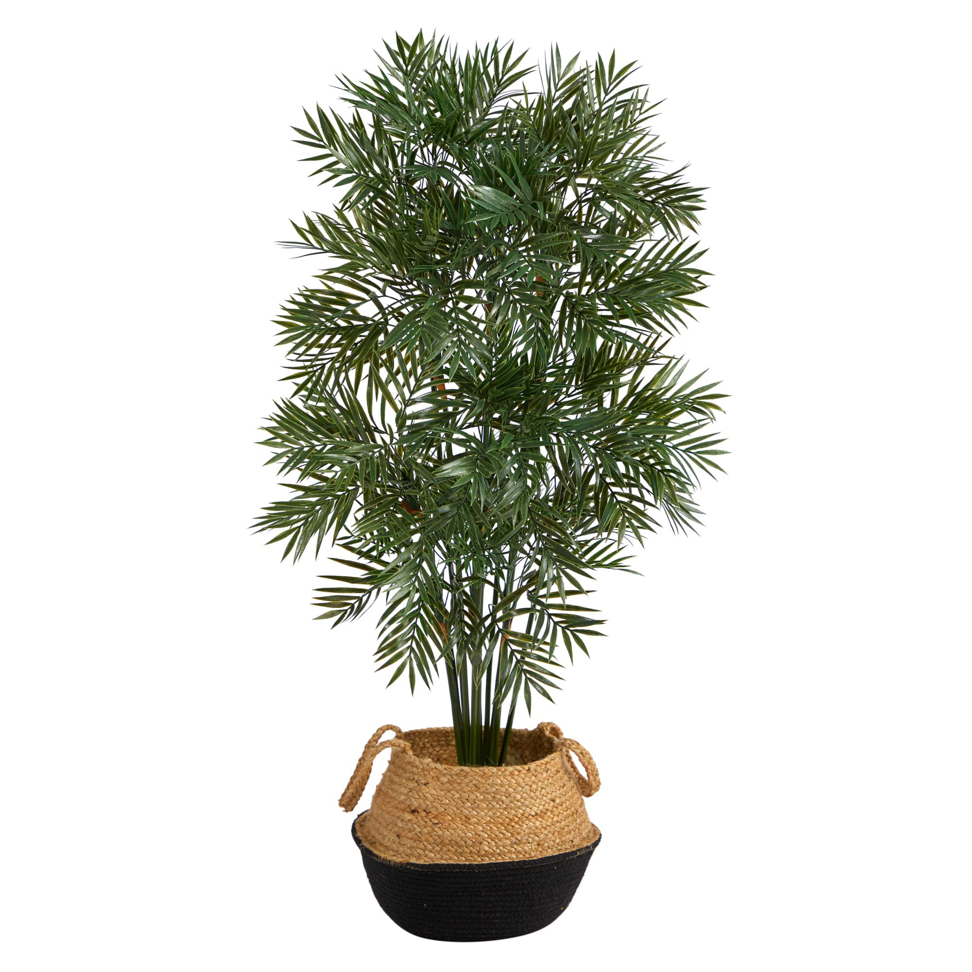 4ft. Parlor Palm Artificial Tree in Boho Chic Handmade Cotton &#x26; Jute Black Woven Planter