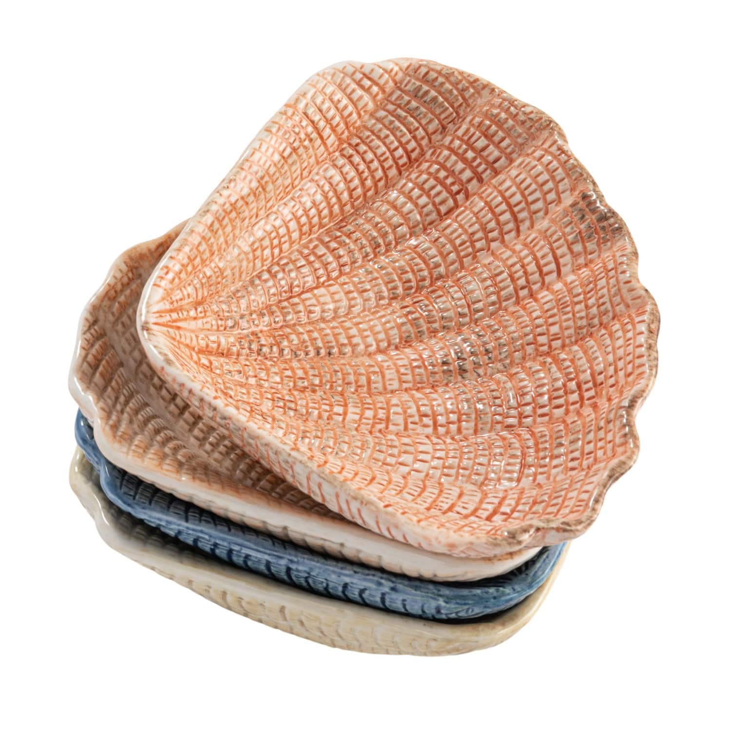 Hello Honey® 6" Blue & Peach Stoneware Shell Bowl Set