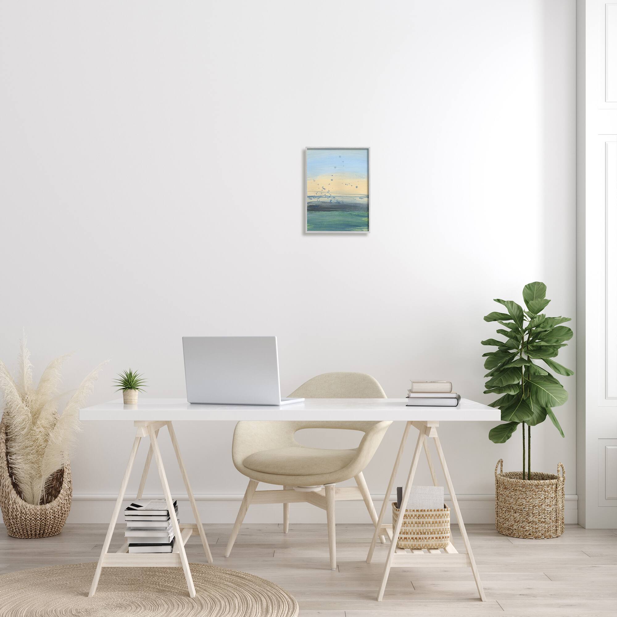 Stupell Industries Conceptual Yellow Ocean Sunset Blue Paint Splatter in Gray Frame Wall Art