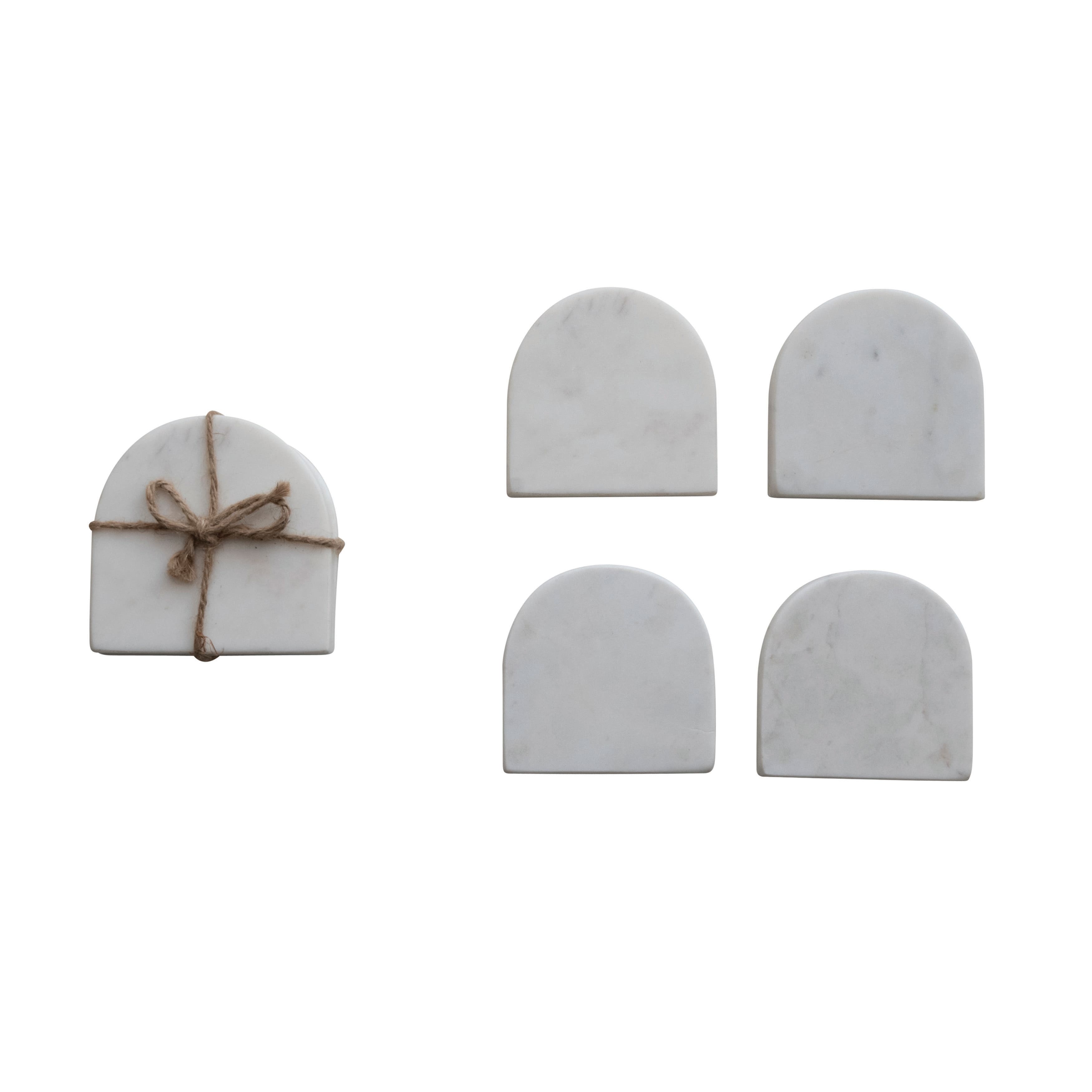 White Modern Arched Marble Coaster Set