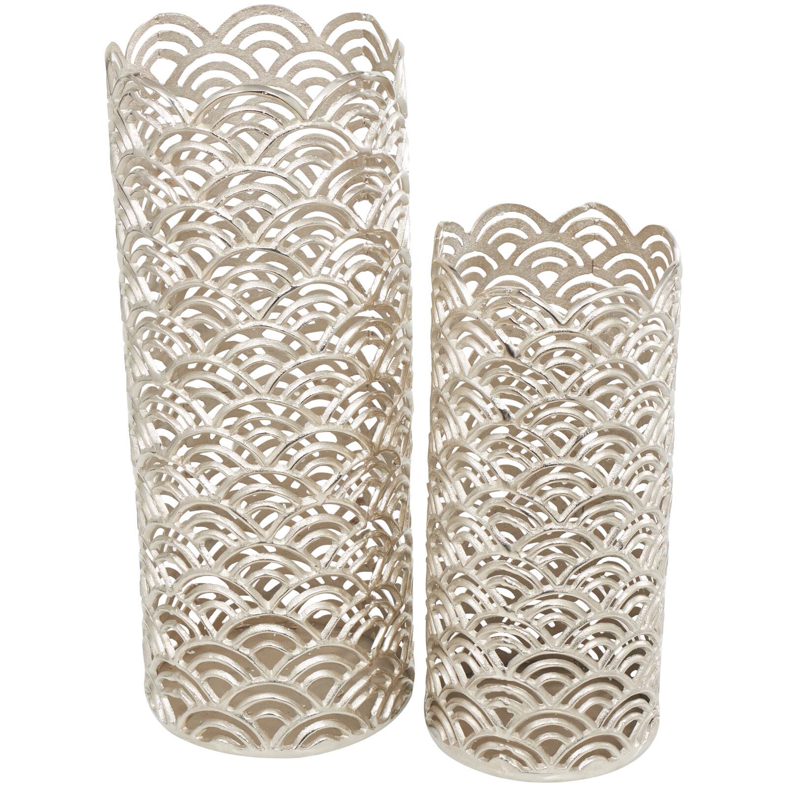 Silver Art Deco Arch Pattern Vase Set