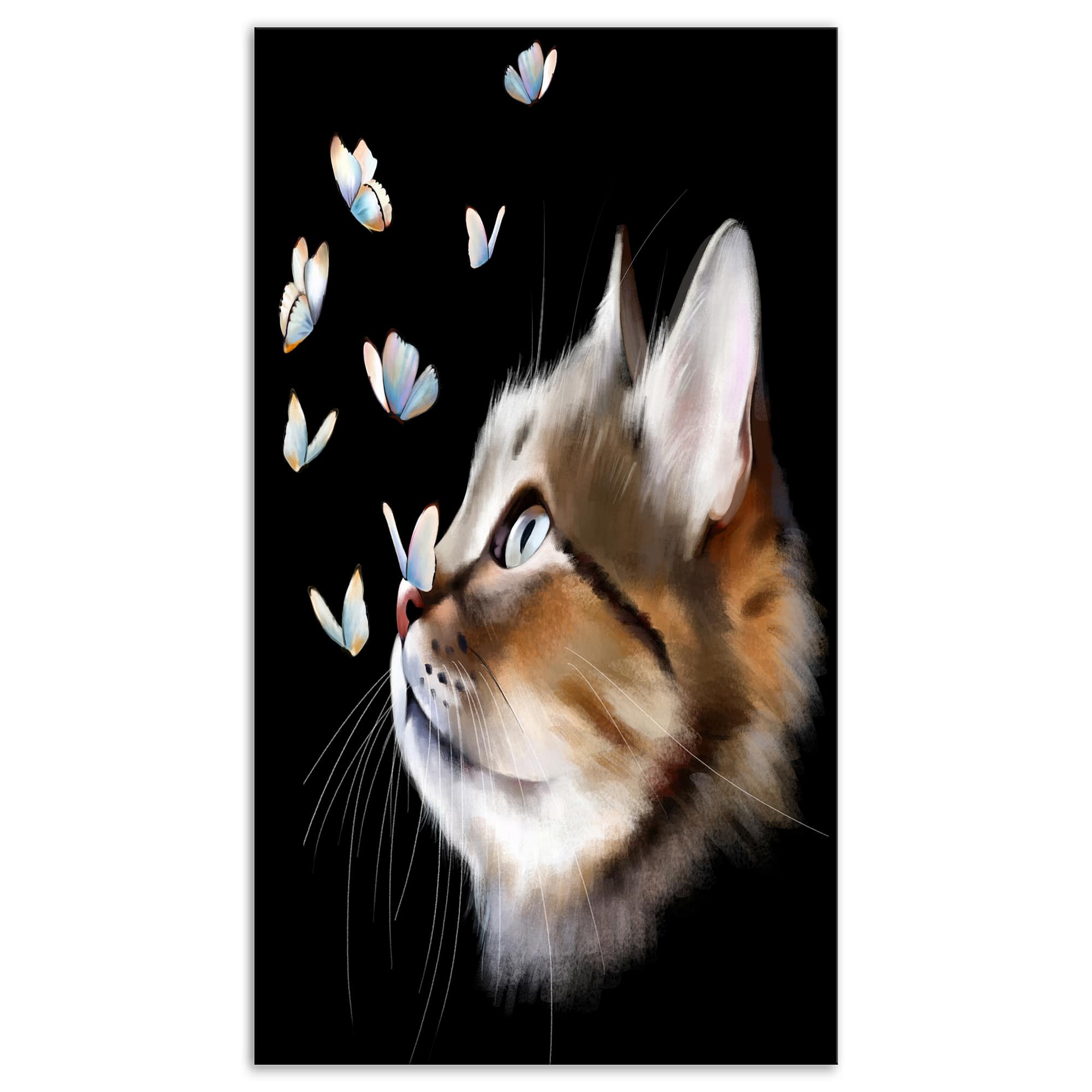 Designart - Cat with Butterflies on Black - Animal Canvas Art Print