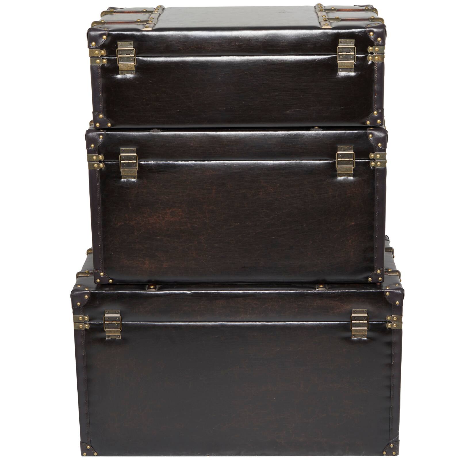 Dark Brown Faux Leather Studded Trunk with Latches & Handles Set