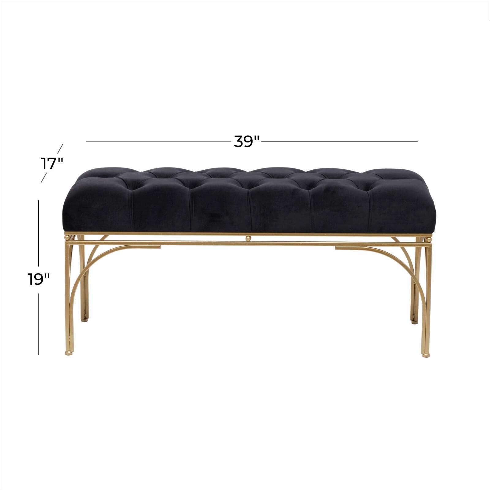 Black Metal Glam Bench, 19&#x22; x 39&#x22; x 17&#x22;