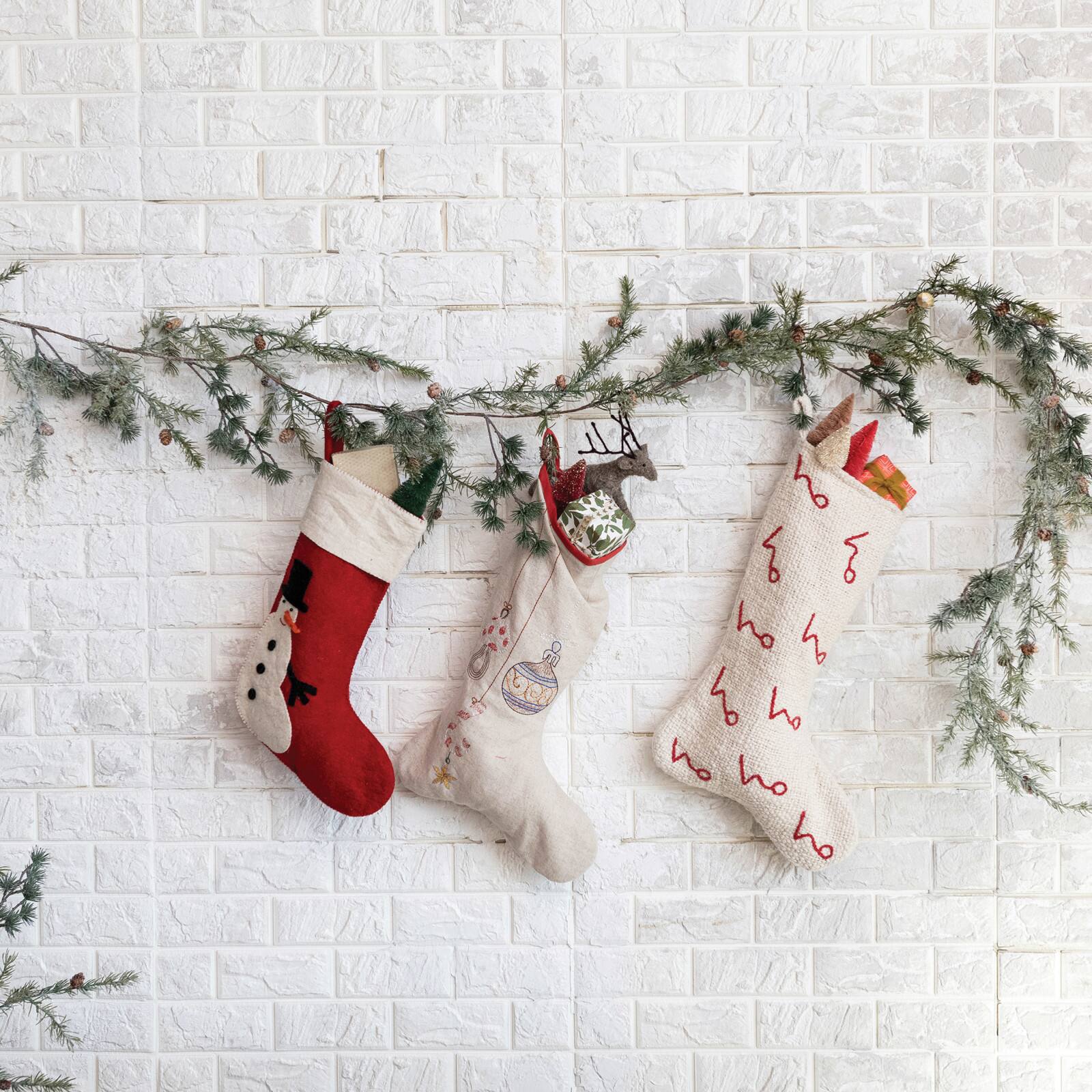 Hello Honey® 17" Handmade Wool Felt Stocking with Appliqued Snowman & Embroidery