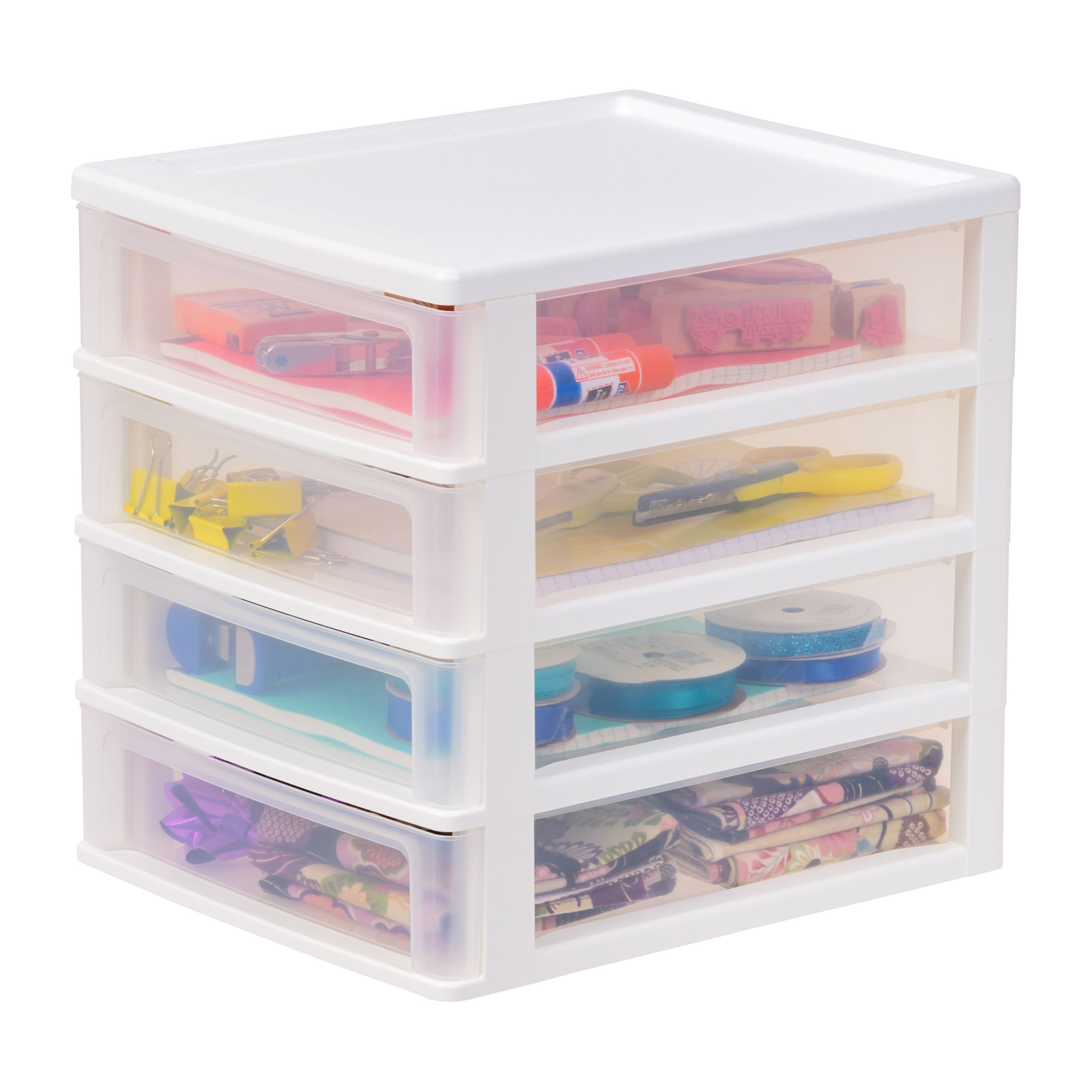 IRIS White 4-Drawer Desktop Plastic Drawer Organizer