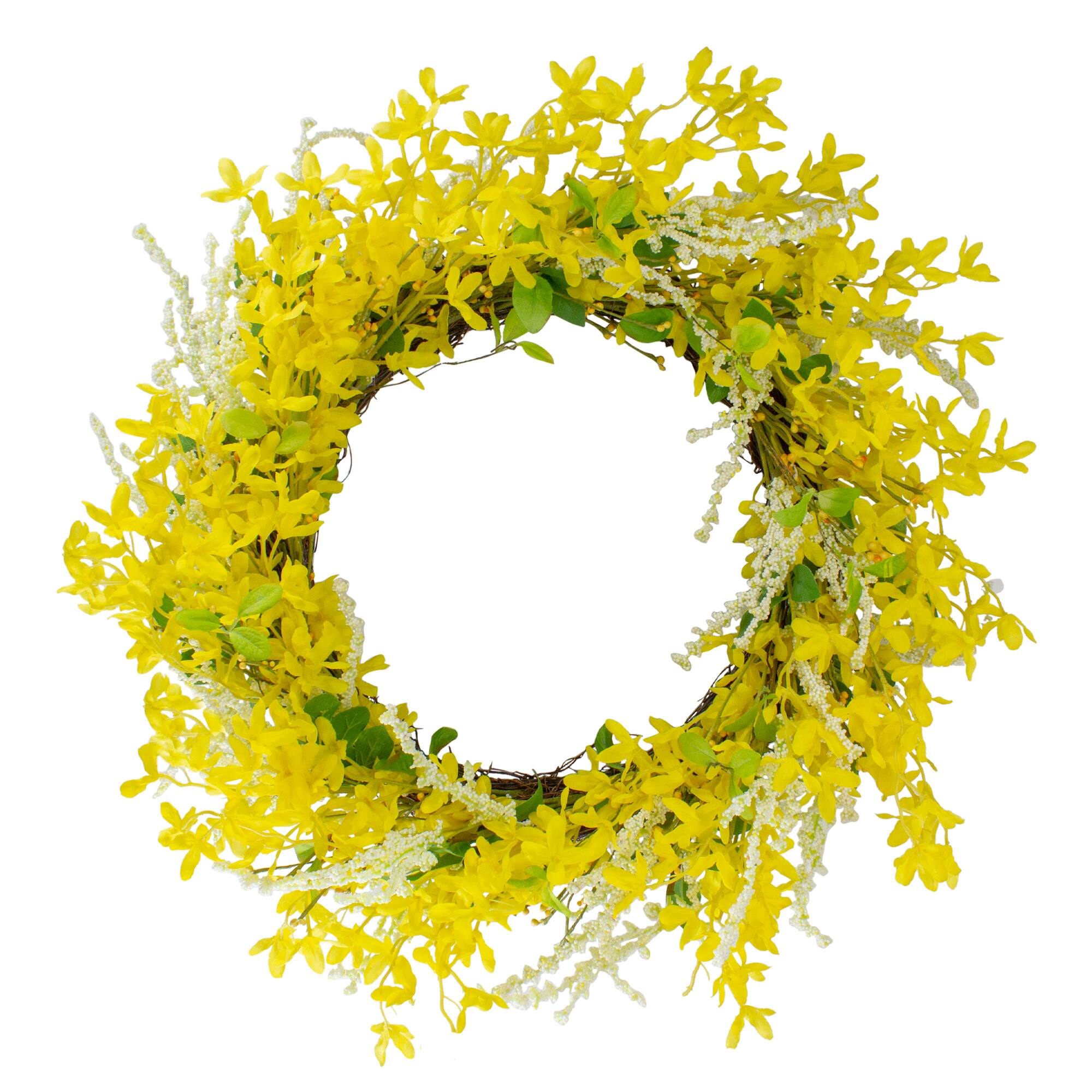 22" Yellow Forsythia & Leaves Wreath