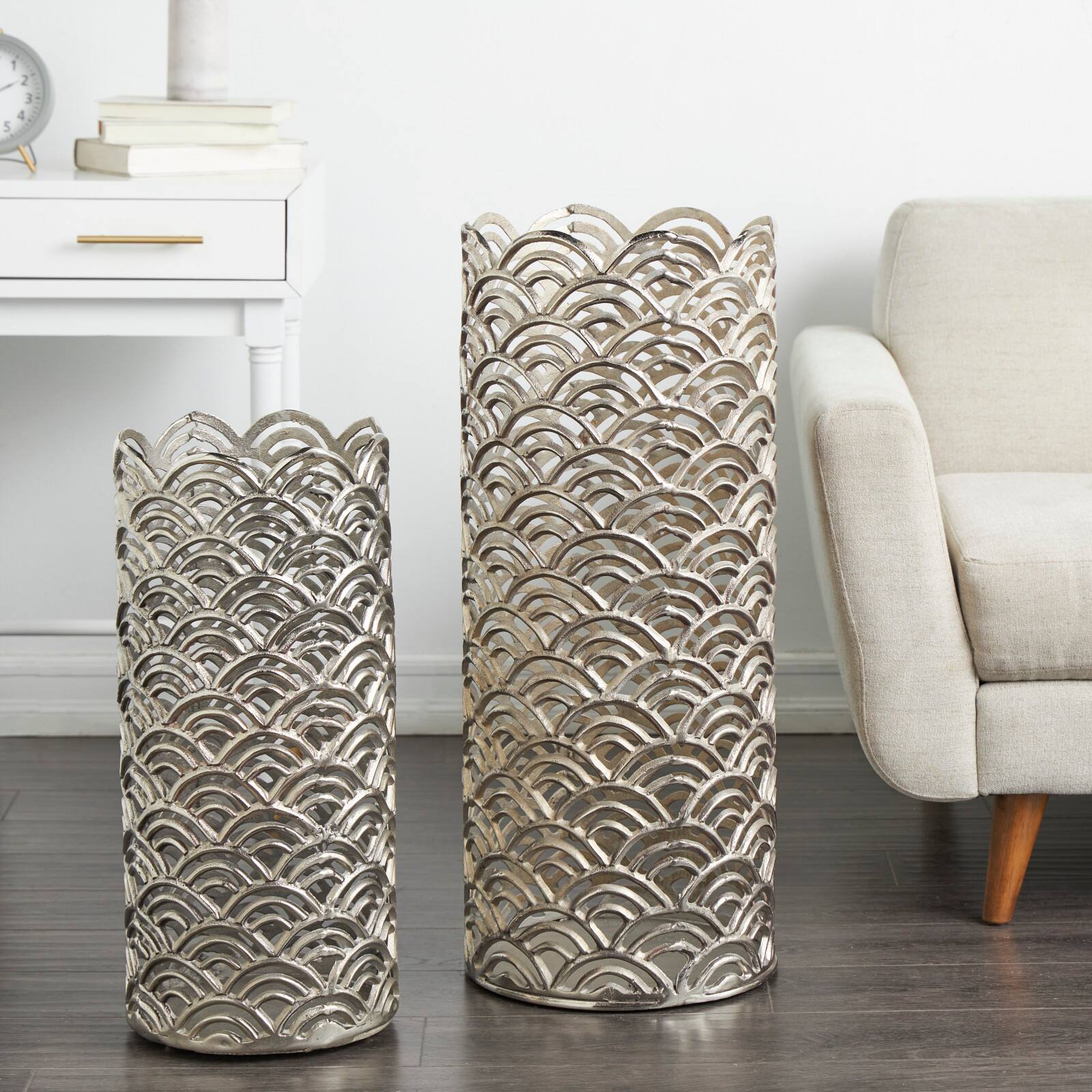 Silver Art Deco Arch Pattern Vase Set