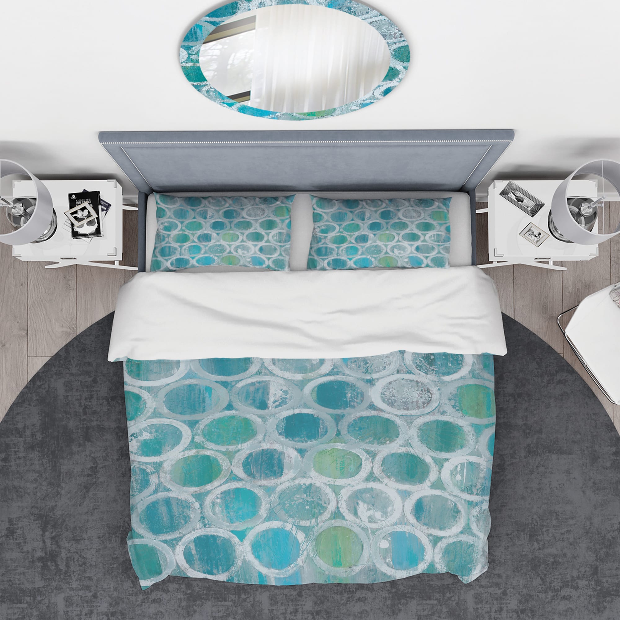 Designart &#x27;Natural Blue Circle&#x27; Geometric Bedding Set - Duvet Cover &#x26; Shams