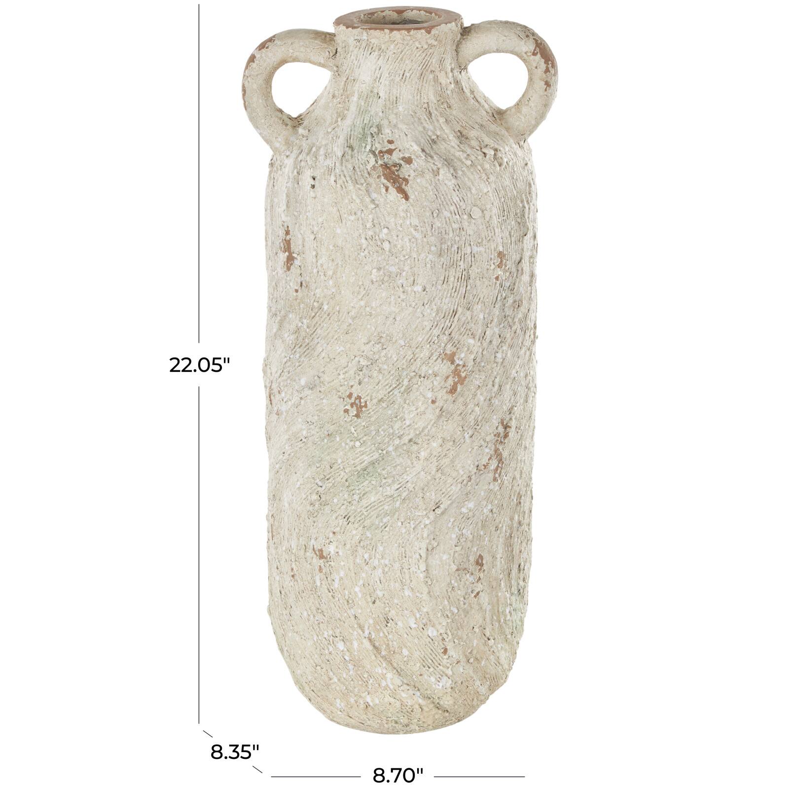 22" Cream Magnesium Oxide Textured Amphora Vase with Handles