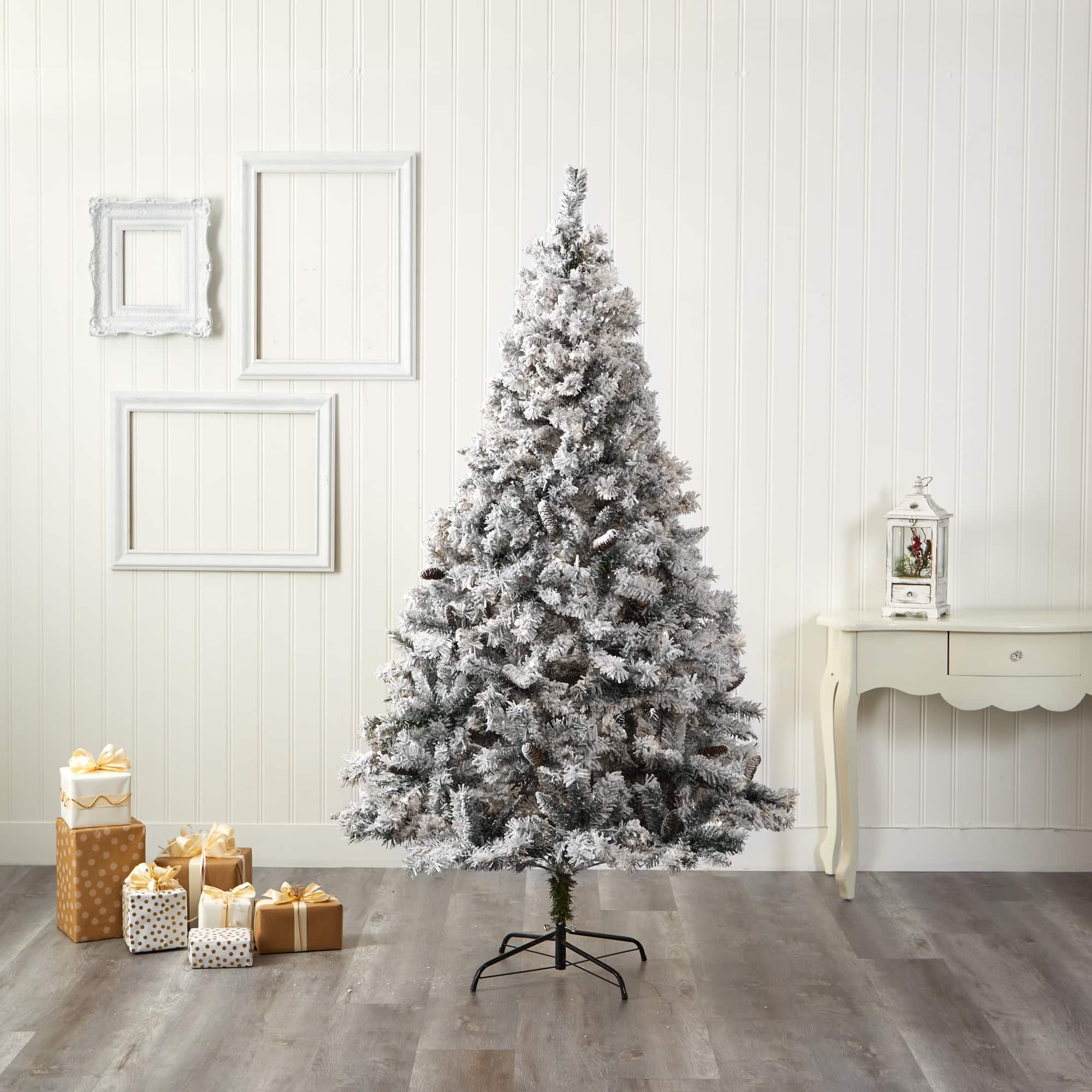 7ft. Unlit Flocked White River Mountain Pine &#x26; Pinecones Artificial Christmas Tree