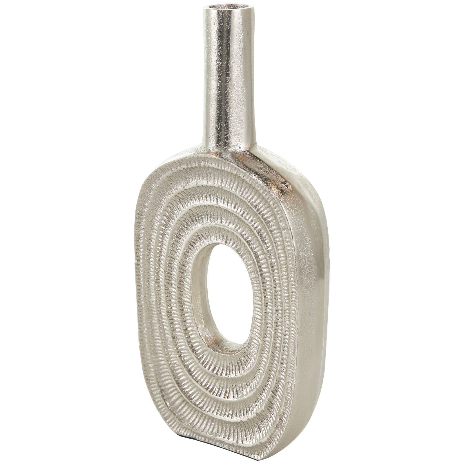 16" Silver Linear Etched Aluminum Circular Vase