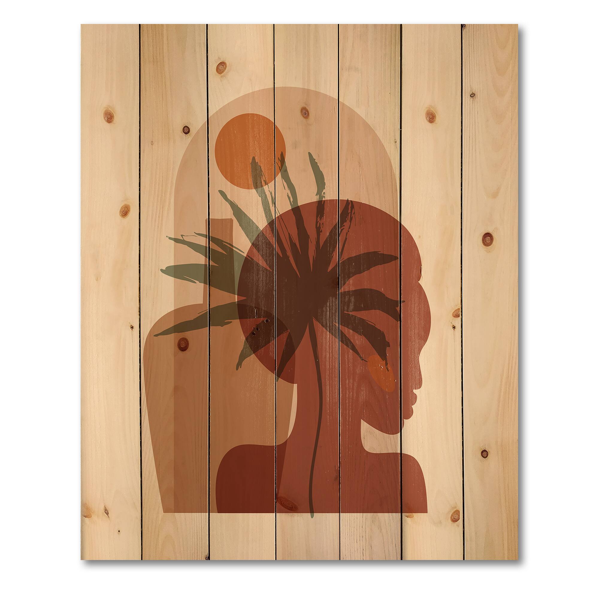 Designart - Abstract Tropical Palm Leaf & Pretty Girl Portrait