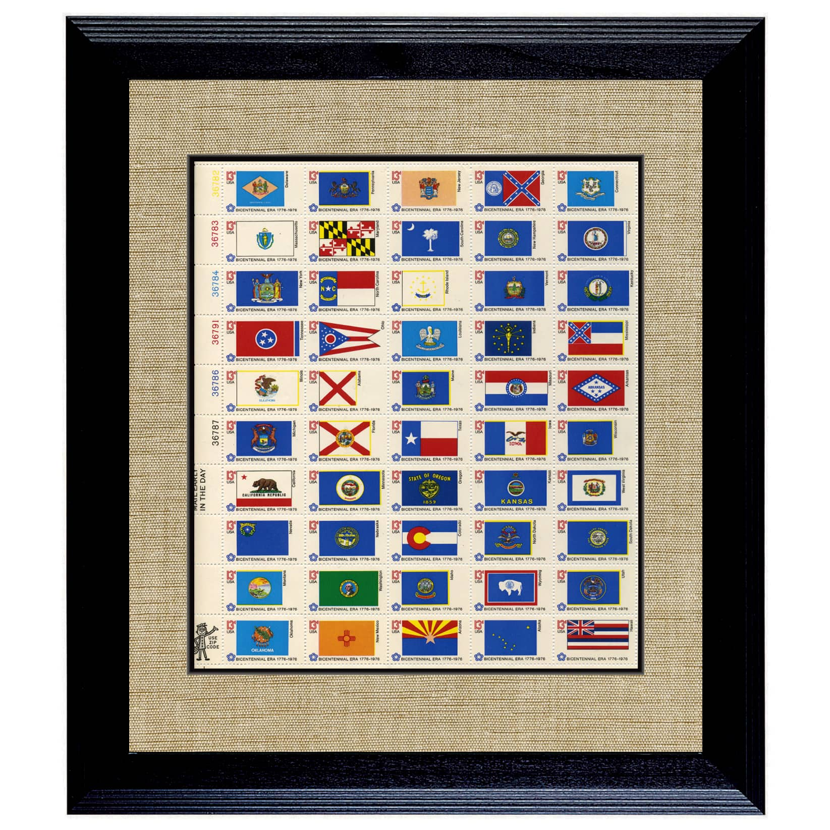 U.S. State Flag Stamp Sheet in 16&#x22; x 14&#x22; Wood Frame